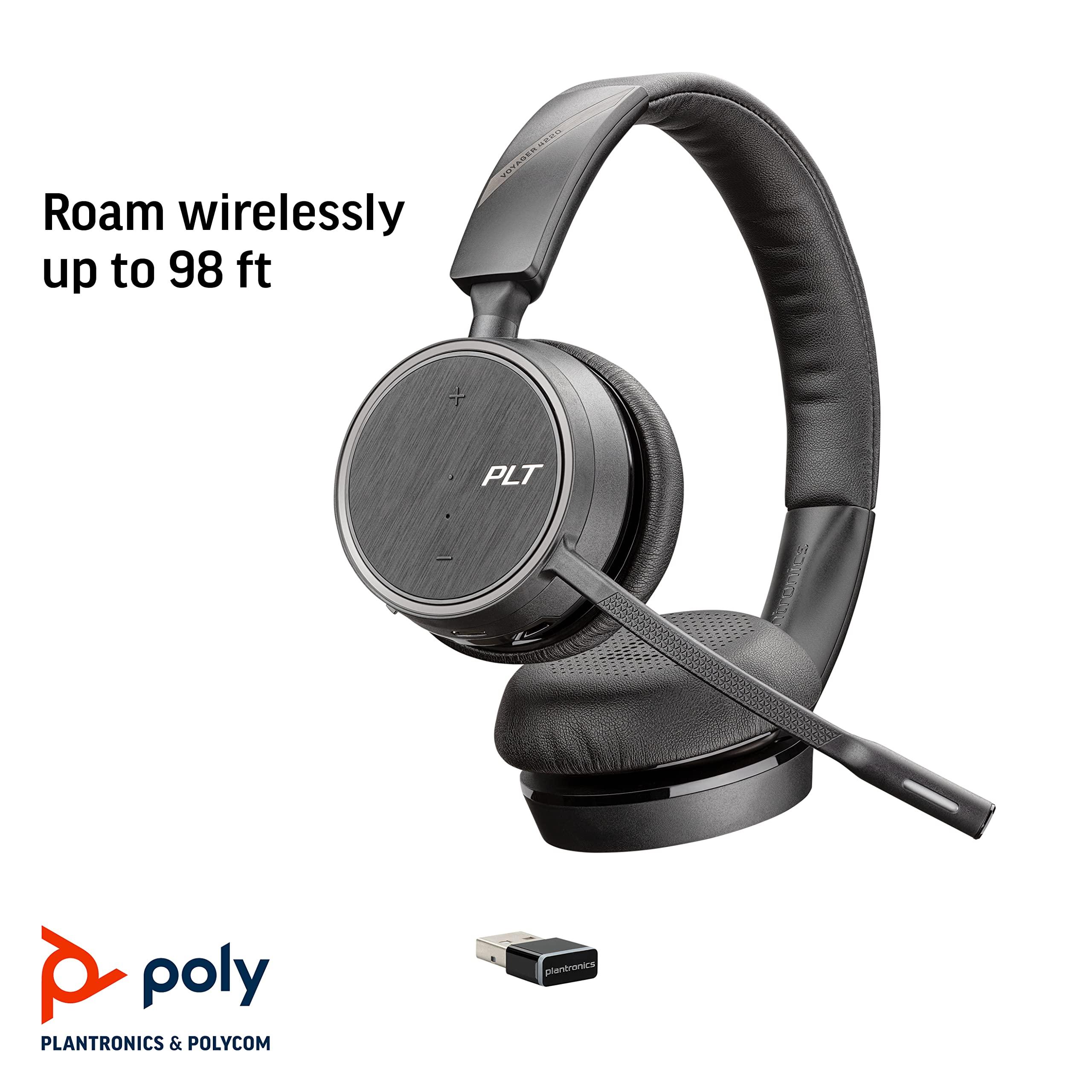 Poly Plantronics - Voyager 4220 UC USB-C (Poly) - Bluetooth Dual-Ear (Stereo) Headset - Connect to PC, Mac, & Desk Phone - Noise Canceling - Works with Teams, Zoom & More