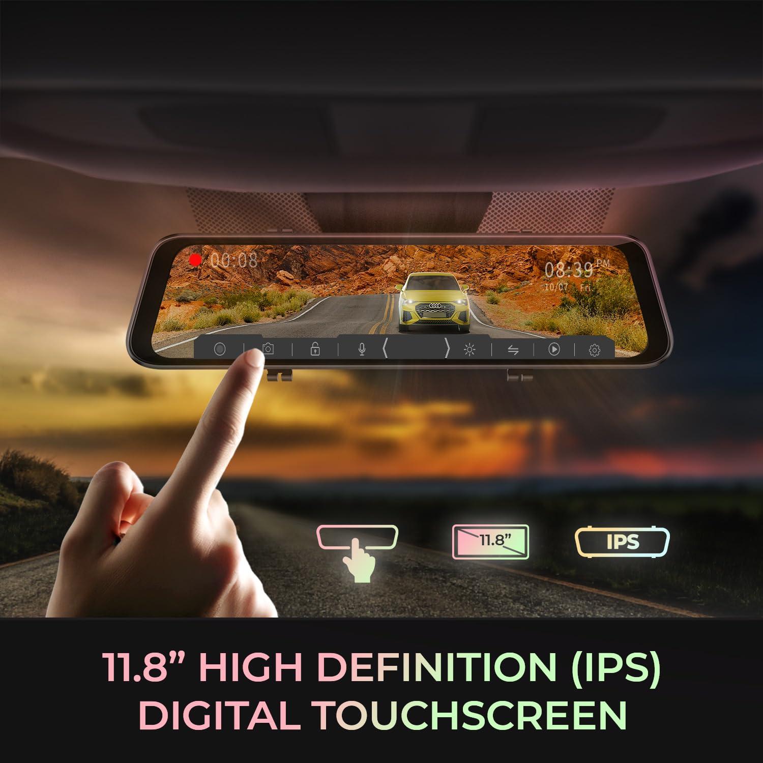 myGEKOgear GekoGear 12" 4K Mirror Dash Cam Backup Camera, 2160P Full HD Smart Rearview Mirror for Cars & Trucks, Front and Rear View Dual Cameras, Night Vision, Parking Assistance, Free 32GB Card & GPS