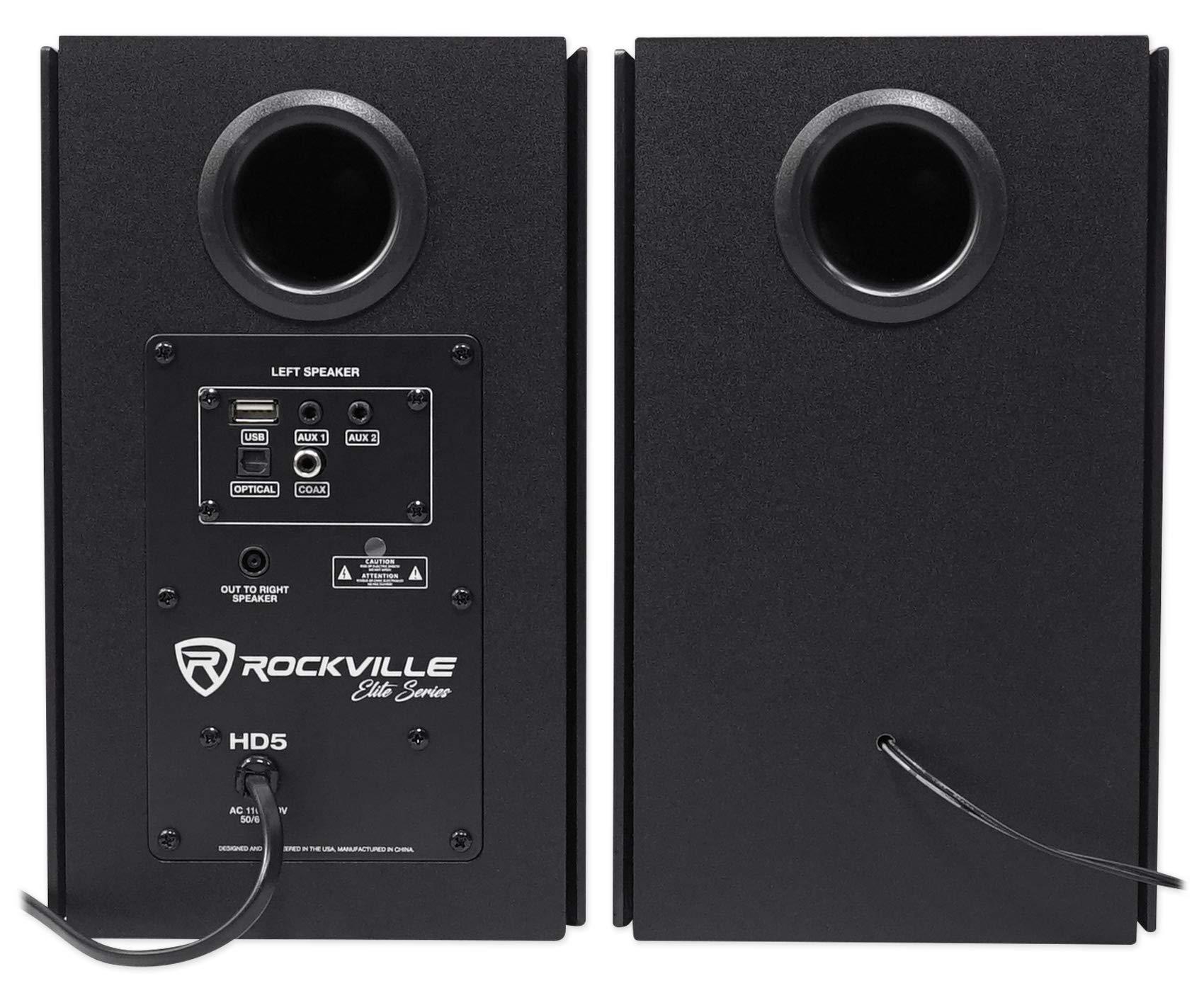 Rockville Rockville (2 HD5B 5" 150w RMS Powered Bluetooth Bookshelf Home Theater Speakers Bundle with (2) RHTSB 36" Inch Bookshelf Speaker Stands Surround Sound Home Theater (4 Items)