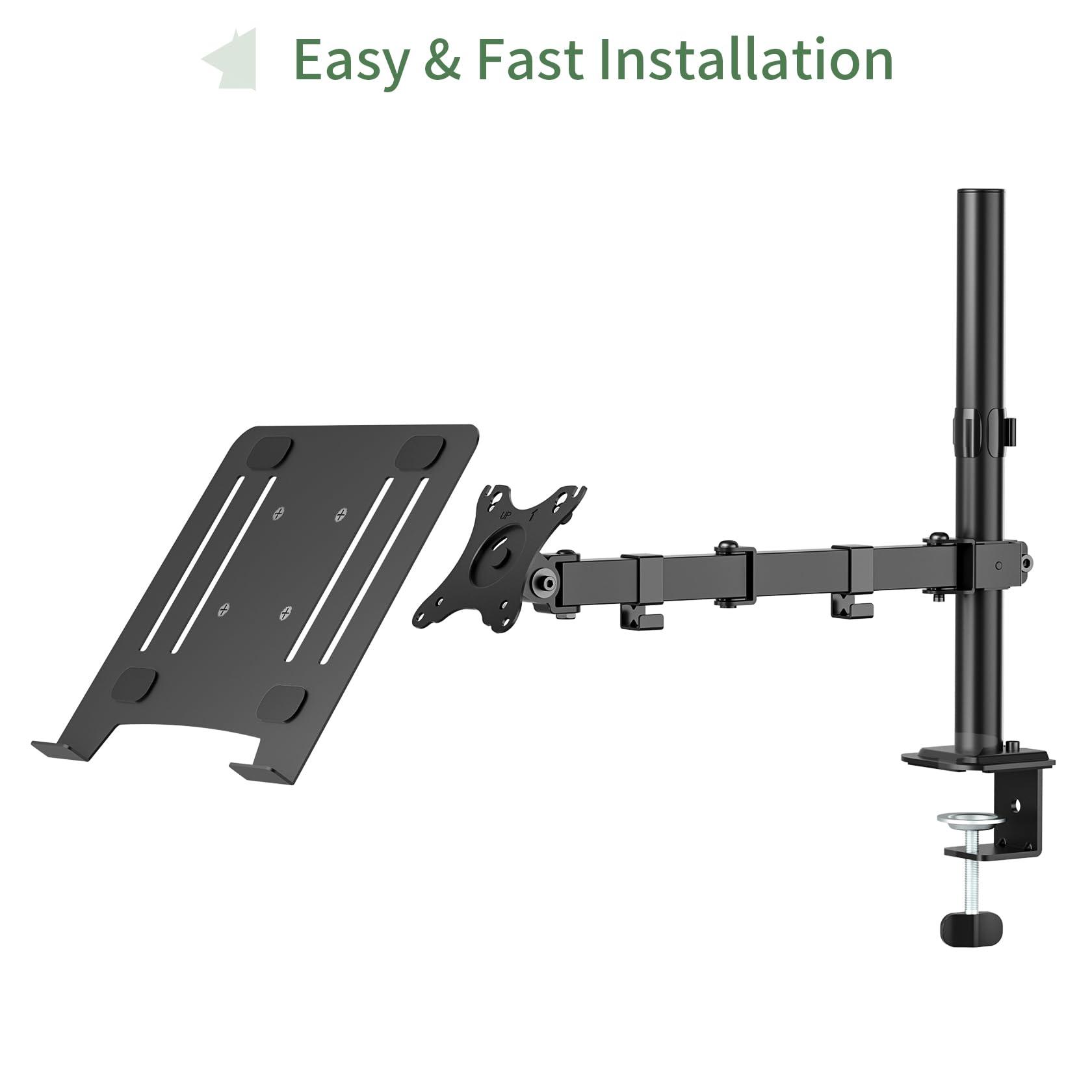 UPGRAVITY UPGRAVITY Laptop Desk Mount, Single Laptop Stand Arm with Vented Tray for 17 inch Notebook or 14-32 Monitor, Holds up to 17.6 lbs, Fully Adjustable, Clamp/Grommet Mounting, VESA 75/100mm