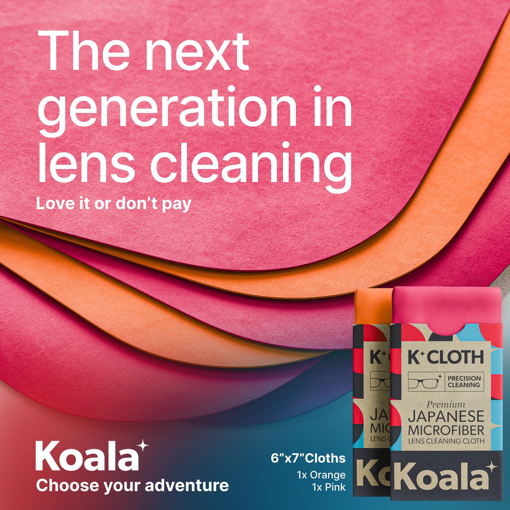 Koala Lifestyle Koala Lens Cleaning Cloth | Japanese Microfiber | Glasses Cleaning Cloths | Eyeglass Lens Cleaner | Eyeglasses, Camera Lens, VR/AR Headset, and Screen Cleaning | Pink & Orange (Pack of 2)