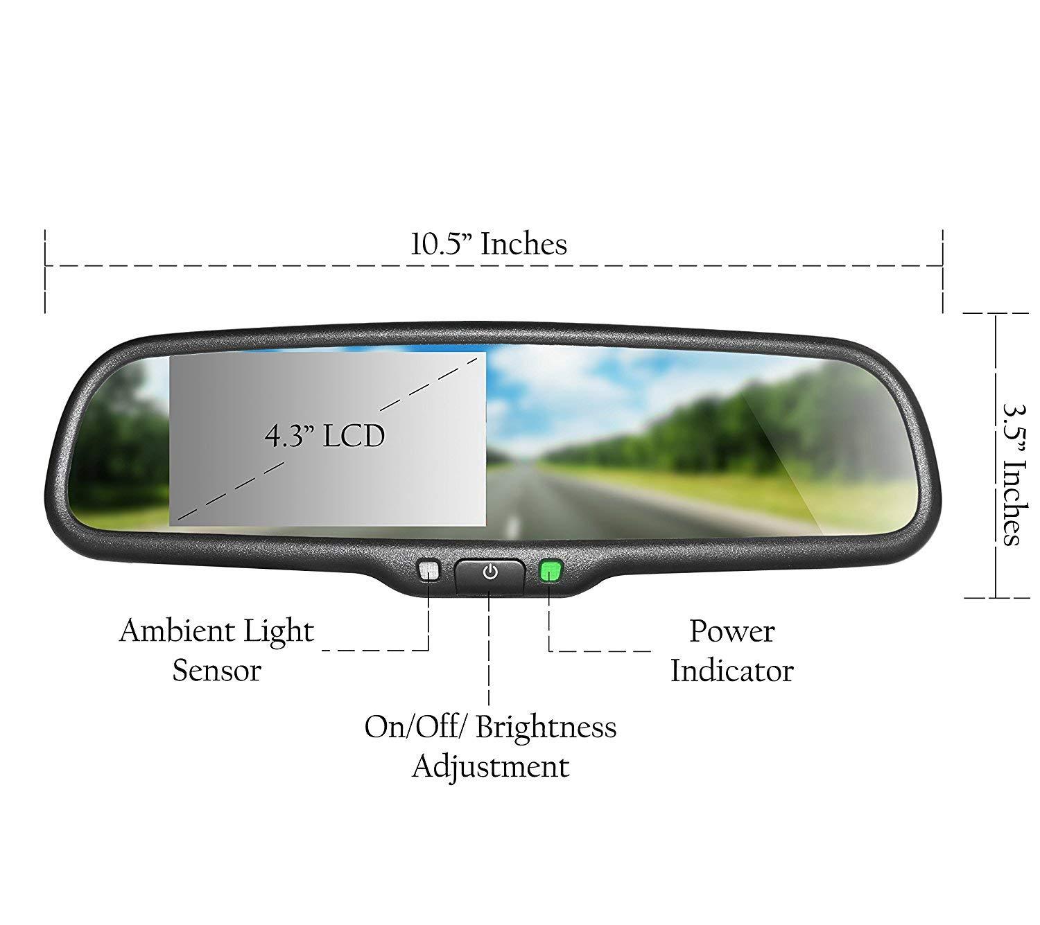 Master Tailgaters Master Tailgaters 10.5\" OEM Rear View Mirror with 4.3\" LCD Screen + Bluetooth Enabled | Rearview Universal Fit Mount | Auto Adjusting Brightness LCD | Anti Glare | Full Original Mirror Replacement