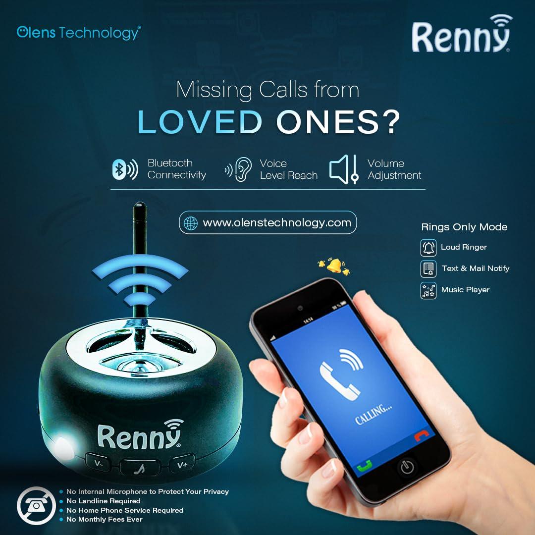 RENNY Renny - The Loud Cell Phone Ringer, Amplifier & Flasher for The Hearing Impaired (117dB) | Auto-Connects Wirelessly via Bluetooth | External Ringtones | Text/Email Notifications | Talking Caller ID