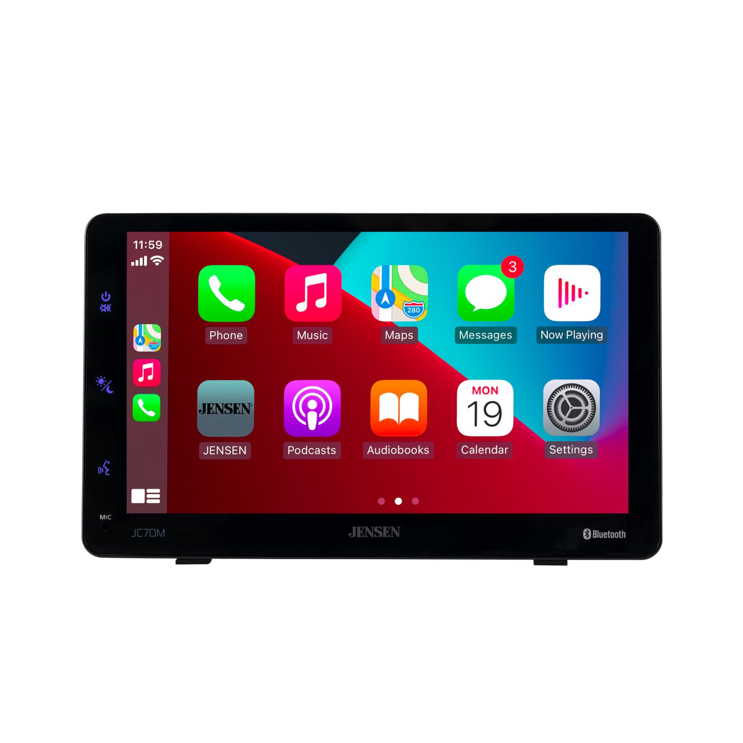 Jensen JENSEN JC7DM 7-inch Portable Wireless Dash Mount Car Stereo Radio Screen | Apple CarPlay Android | All Vehicles | Car Truck RV EV Tesla | Bluetooth Hands Free Calling & Music Streaming | USB Input