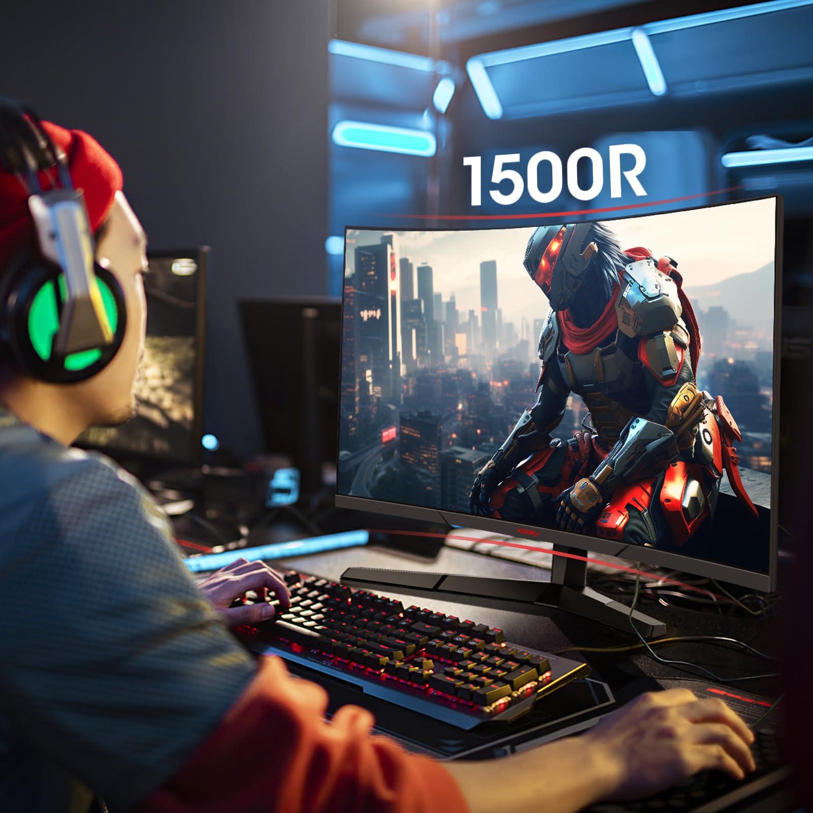 KOORUI KOORUI Curved 27 Inch Gaming Monitor, Full HD 1080p R1500 180Hz VA Computer Monitor, 99% sRGB, Built-in Adaptive Sync, 1 x Display Port 1.2 & 2 x HDMI 2.0, Eye Care, VESA Compatible, Black 27E6CA