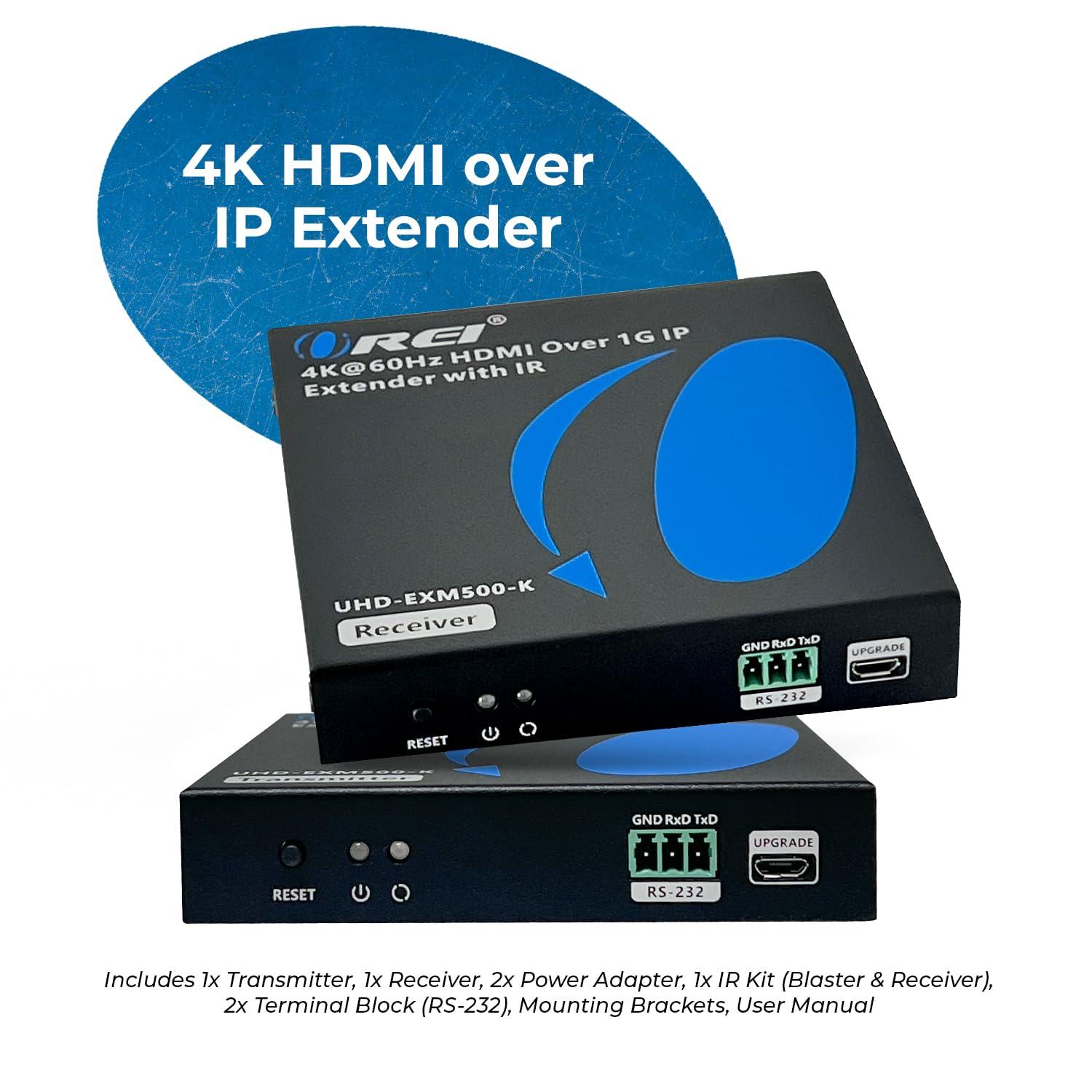 OREI 4K HDMI Extender Over IP CAT6 by OREI 4K@60Hz One to Many Upto 330 Feet, Loop Out - Send to Multiple Locaiton Over 1G Switch (UHD-EXM500-K)