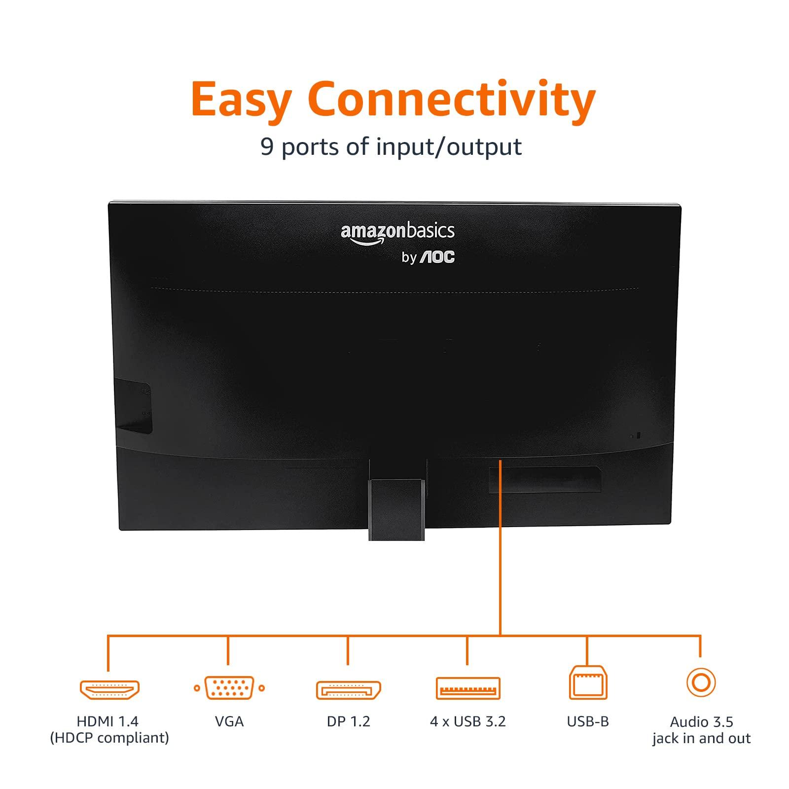 Amazon Basics Amazon Basics IPS Monitor 75 Hz Powered with AOC Technology FHD 1080P HDMI, Display Port and VGA Input VESA Compatible Built-in Speakers for Office and Home, 27 in, Black