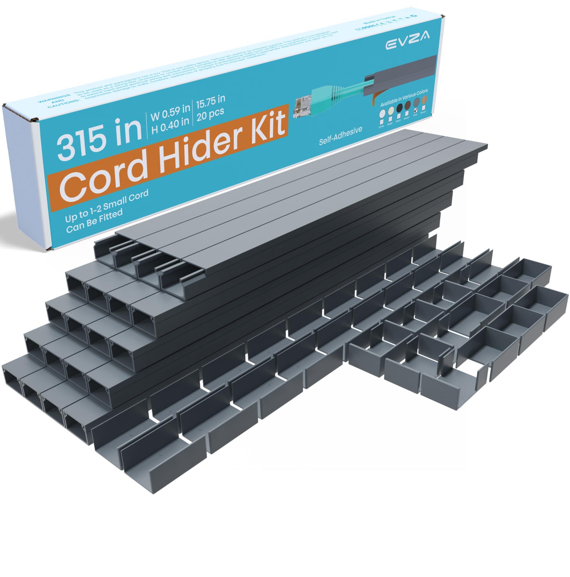 EVZA Ethernet Cable Cover Cord Hider - 315in One-Cord Covers for Wires on Wall, Hide Wires Along Wall, Baby Proof Cable Raceway, Electrical Cord Management, Wire Conduit, Hide Extension Cord, Wire Molding