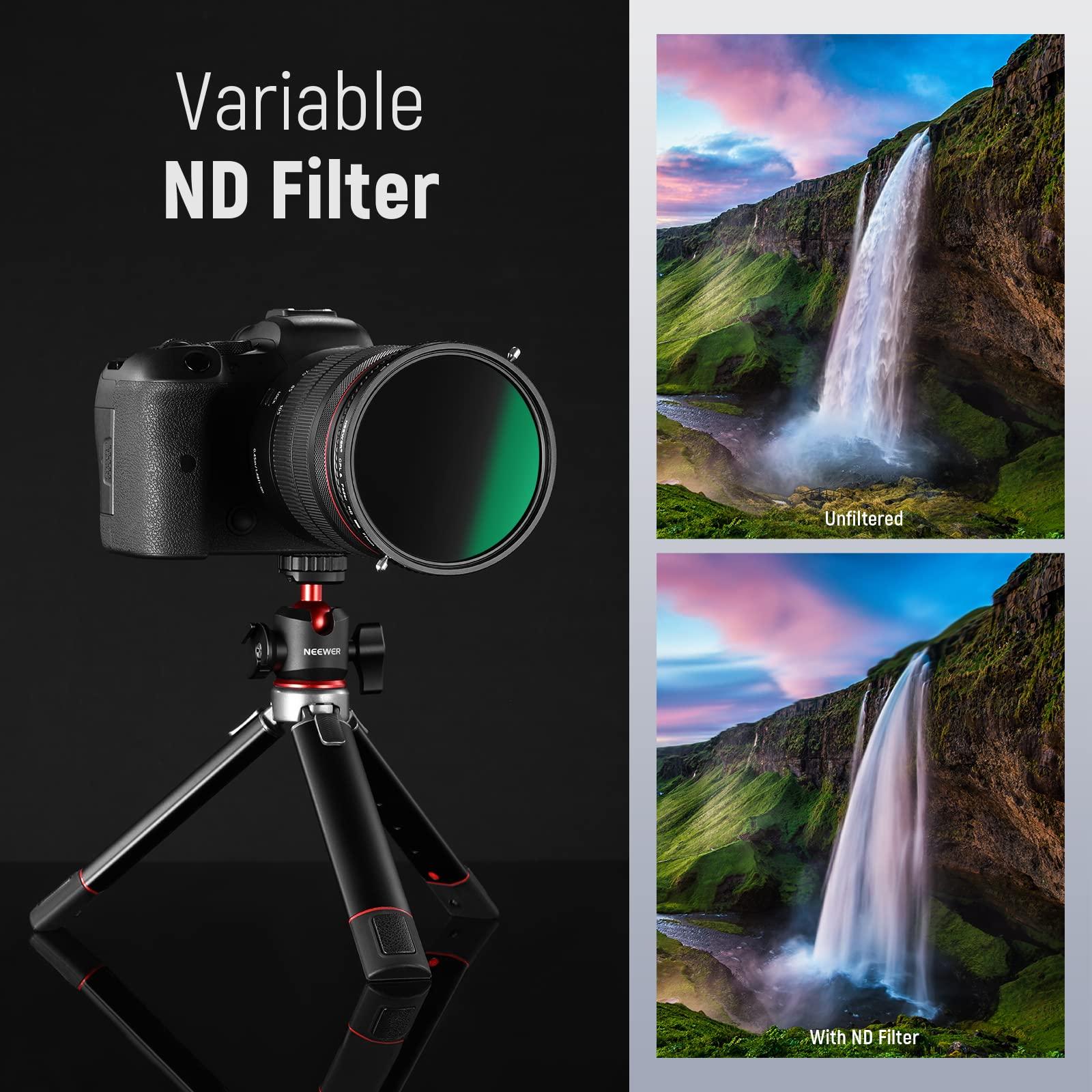 NEEWER NEEWER 2 in 1 58mm Variable ND Filter ND2ND32&CPL Filter(Circular Polarizer Filter) No X Cross/30 Layer Nano Coated/HD Optical Glass/Ultra Slim Aluminum Alloy Frame/Water Repellent/Scratch Resistant