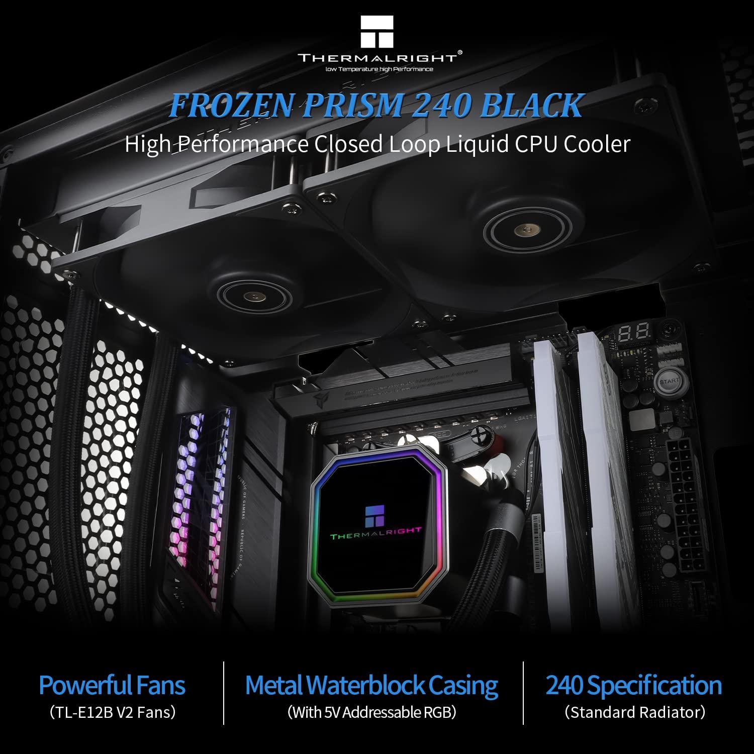 Thermalright Thermalright Frozen Prism 240 Black AIO Water Cooler,Liquid CPU Cooler, 2120mm PWM Fans Water Cooling System,1850RPM High Speed,Compatible with AMD/AM4/AM5 & Intel LGA115X/1200/2066/1700