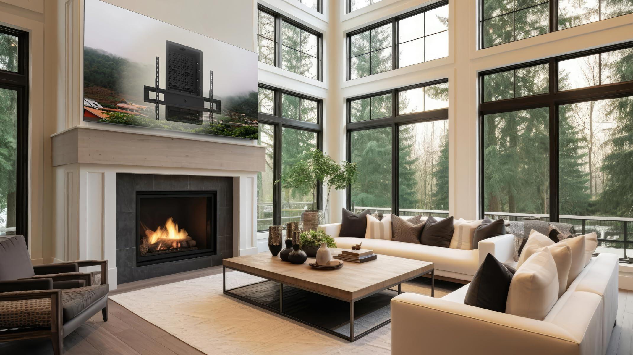 Kanto Kanto R600 Recessed in-Wall Articulating TV Mount for 65\" - 90\" TVs | Fits Large TV Breakout Boxes & Other Gear | Accessory Plate with Space for Full Size AV Gear | Install Between 16\" Studs