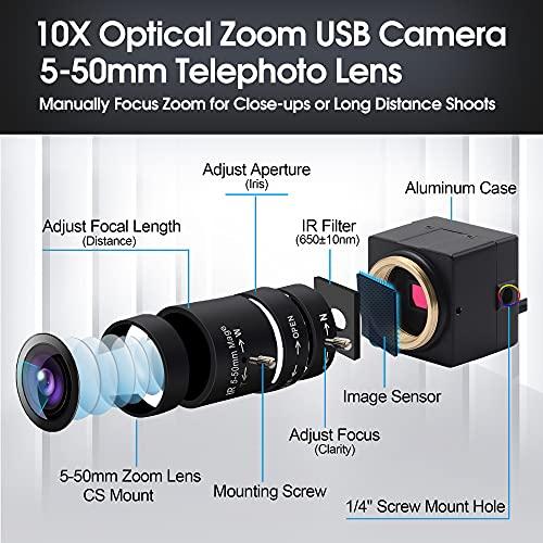 SVPRO SVPRO Webcam 4K Ultra HD Web Camera 10X Optical Zoom Camera with 5-50mm Varifocal Lens, 3840x2160@30fps Super High Definition Cameras for Computers/Laptop/Desktop, Sony IMX415 Sensor USB Camcorder