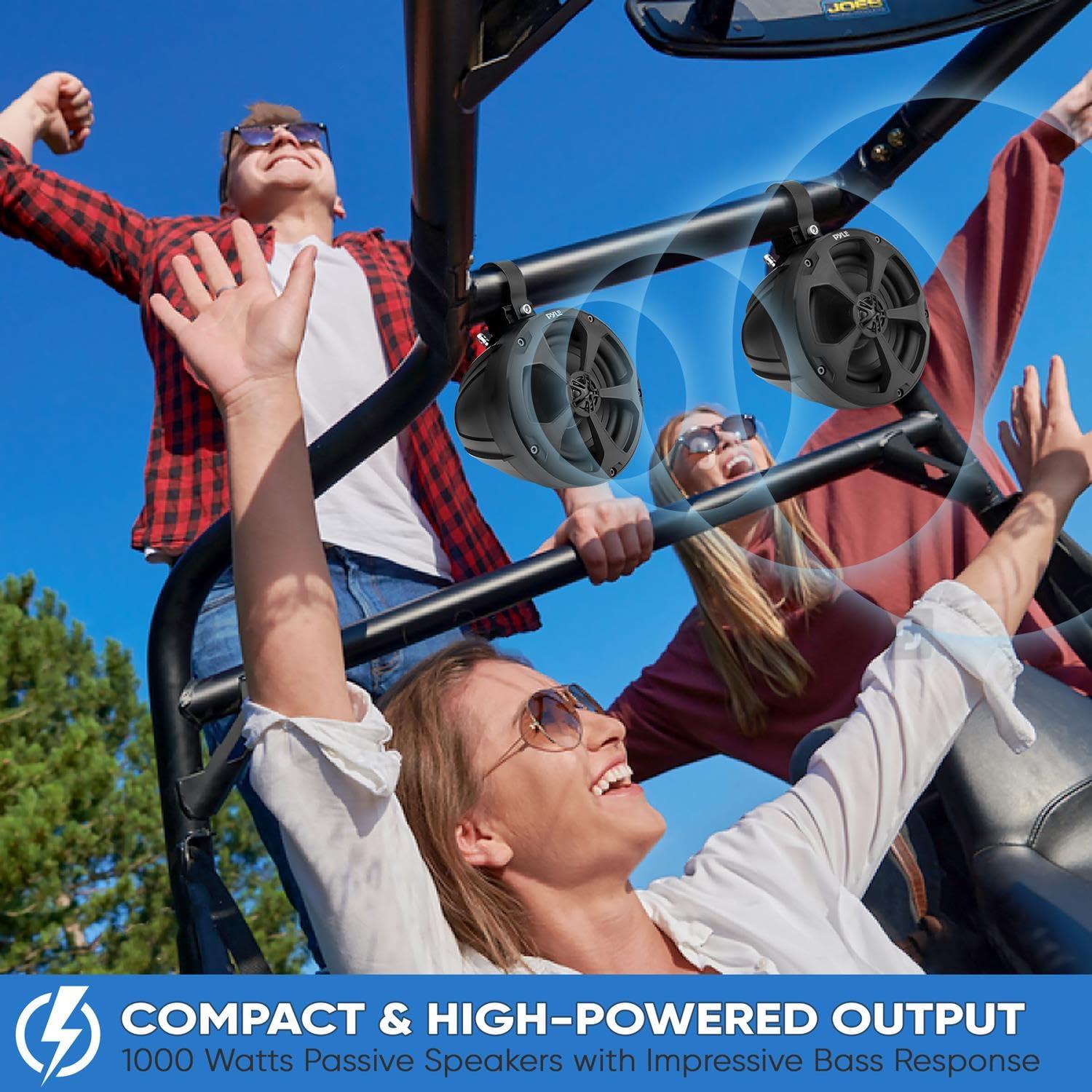 Pyle Pyle 2-Way Dual Waterproof Off-Road Speakers - 5.25 Inch 1000W Marine Grade Wake Tower Speakers System, Full Range Outdoor Audio Stereo Speaker for ATV, UTV, Quad, Jeep, Boat - Pyle PLUTV51BK,Black