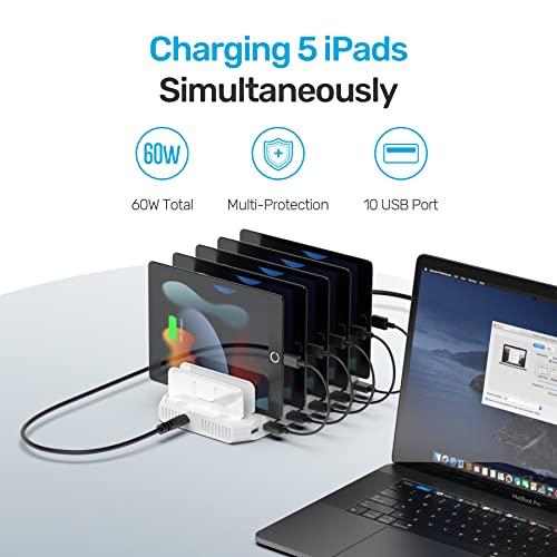 Unitek Unitek Multi Charging Station, 10-Port USB Charger for Multiple Device with SmartIC Tech and Adjustable Dividers, Organizer Stand Compatible with iPad, Tablet, Kindle, iPhone