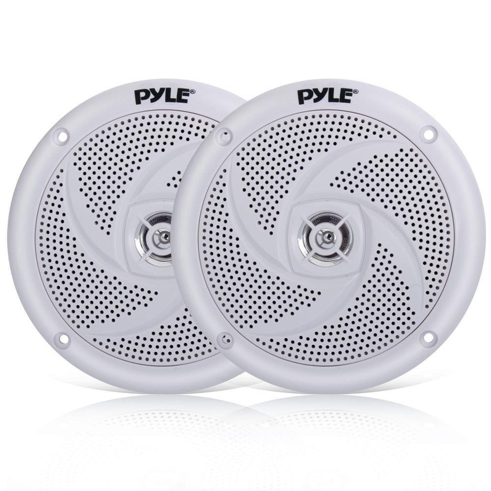 Pyle Pyle Marine Speakers + Bluetooth Marine Receiver Stereo Bundle | 5.25 Inch Waterproof Outdoor Audio Stereo Sound System + 12v Boat In dash Radio Receiver System
