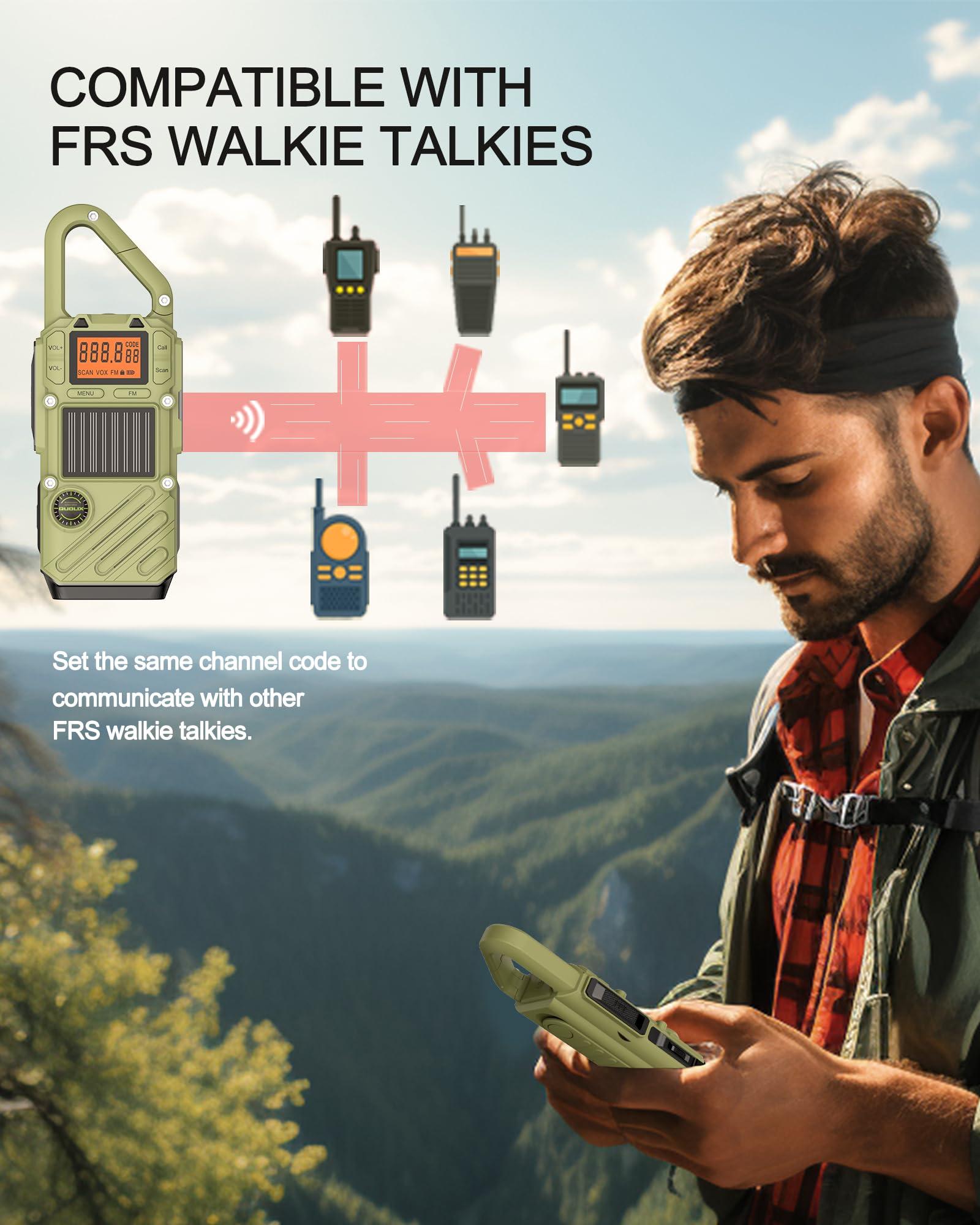 QUOLIX Rechargeable Adult Walkie Talkie with Emergency Solar Hand Crank Charging with FM/NOAA,Weather Alert,LED Flashlight-USB Charging and SOS Siren Long Range 2 - (Way Radio)