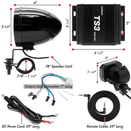 GoHawk GoHawk TS3-Q Gen.3 Motorcycle Weatherproof Bluetooth Speakers 7/8-1.25 in. Handlebar Mount MP3 Music Player Sound Audio Stereo Amplifier System ATVs Golf Cart AUX, USB, Micro SD, FM Radio, 4-Speaker