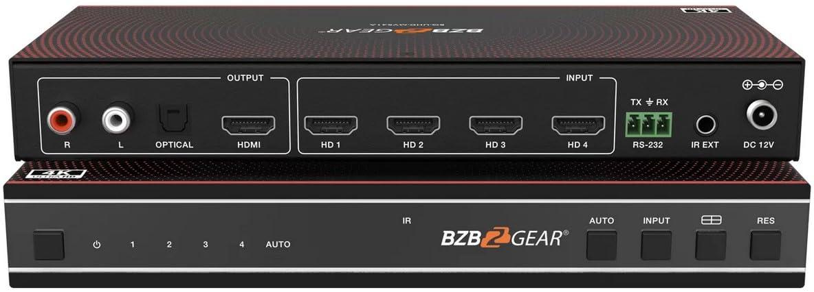 BZB GEAR 4x1 4K UHD HDMI Seamless Switcher Quad MultiViewer with Audio De-embedder