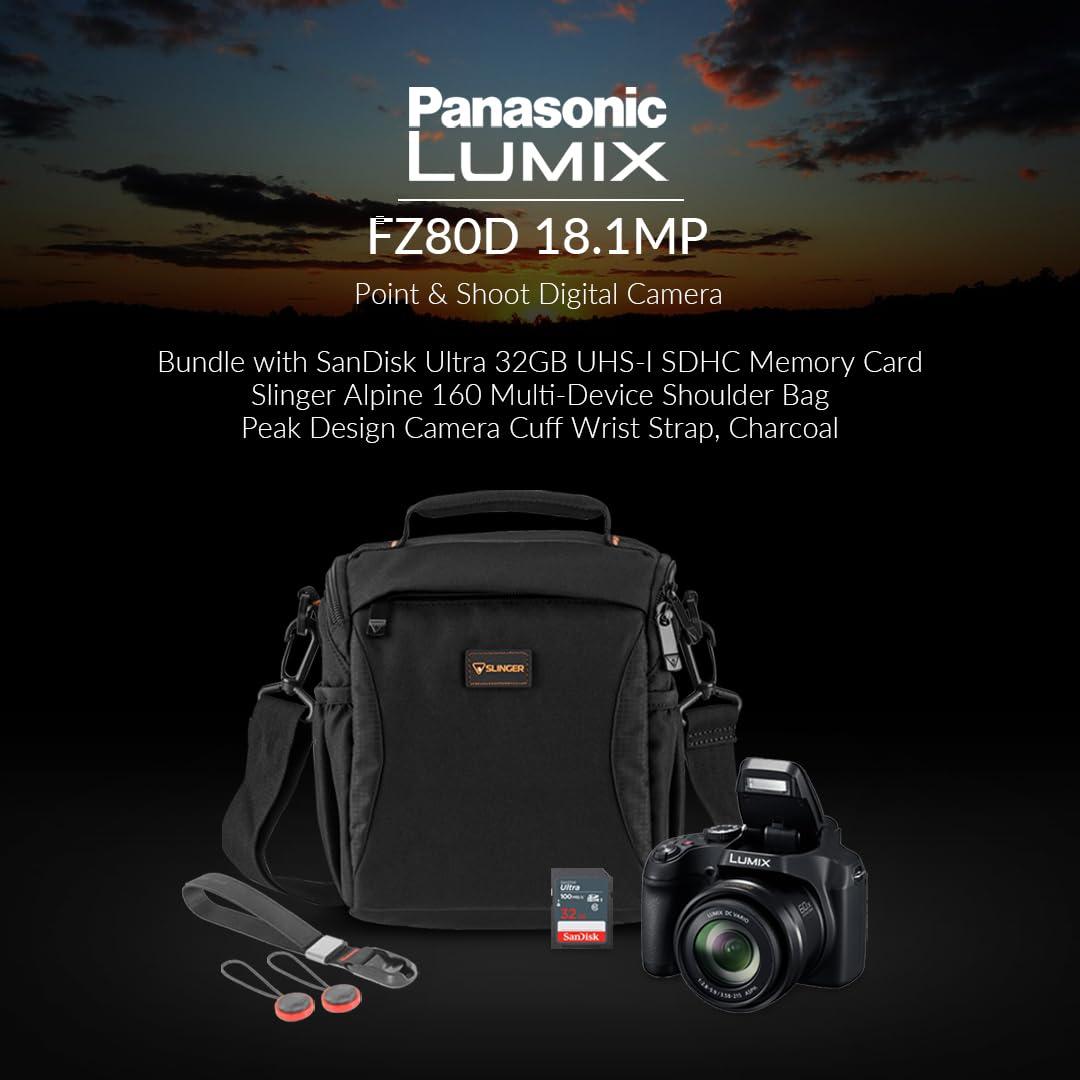Panasonic Panasonic LUMIX FZ80D 18.1MP Point & Shoot Digital Camera Bundle with SanDisk Ultra 32GB Memory Card, Slinger Shoulder Bag, Camera Wrist Strap