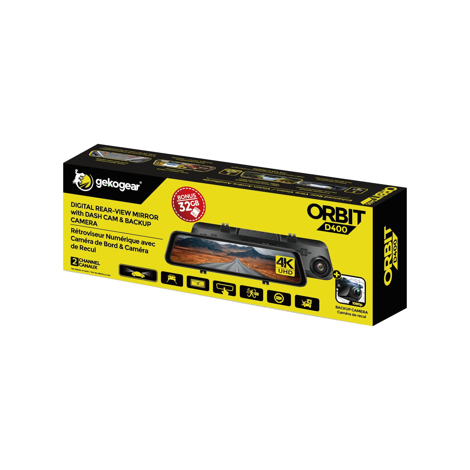 myGEKOgear GekoGear 12" 4K Mirror Dash Cam Backup Camera, 2160P Full HD Smart Rearview Mirror for Cars & Trucks, Front and Rear View Dual Cameras, Night Vision, Parking Assistance, Free 32GB Card & GPS