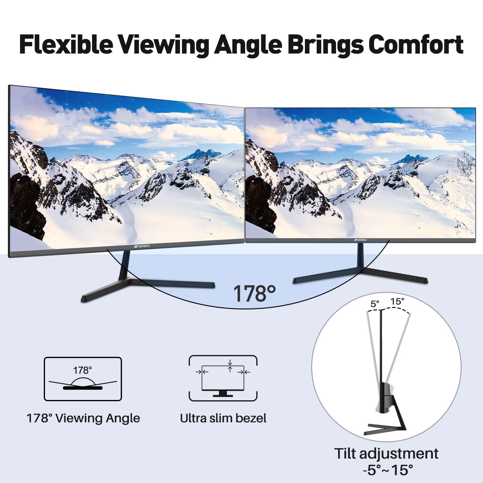 SANSUI SANSUI Monitor 22 Inch IPS 75Hz FHD 1080P HDMI VGA Ports Computer Monitor Ultra-Thin Tilt Adjustable VESA Mount Compatible with Eye Comfort 178 Wide Viewing Angle for Game and Office