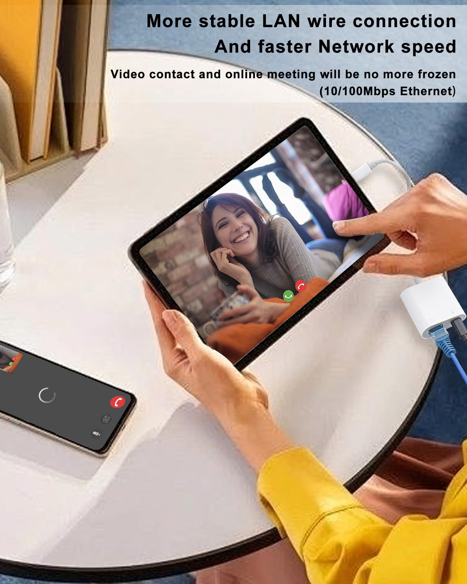 RICHUPON Lightning to Ethernet Adapter with Charging[Apple MFi Certified] RJ45 to Lightning Ethernet LAN Network Adapter, Compatible with iPhone 14 13 12 11/iPadSupports 100Mbps High Speed Ethernet Network