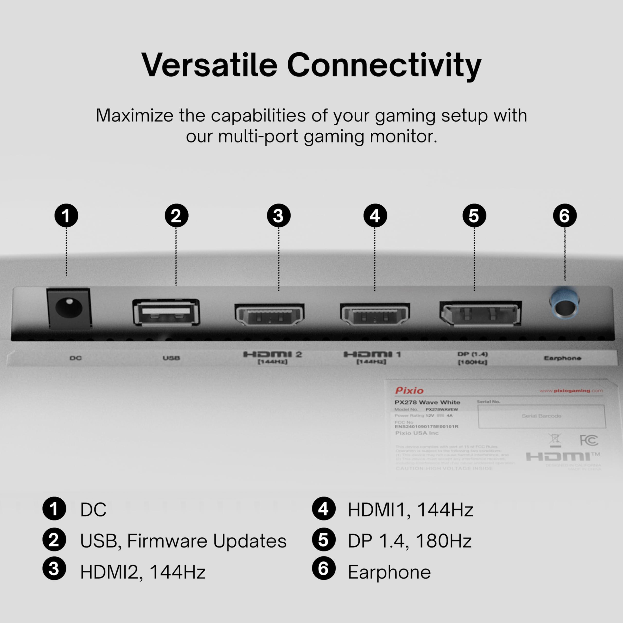 Pixio Pixio PX278 Wave White 27 inch 180Hz Refresh Rate FHD 1440p Resolution Fast IPS Panel 1ms GTG Response Time White Gaming Monitor with FreeSync