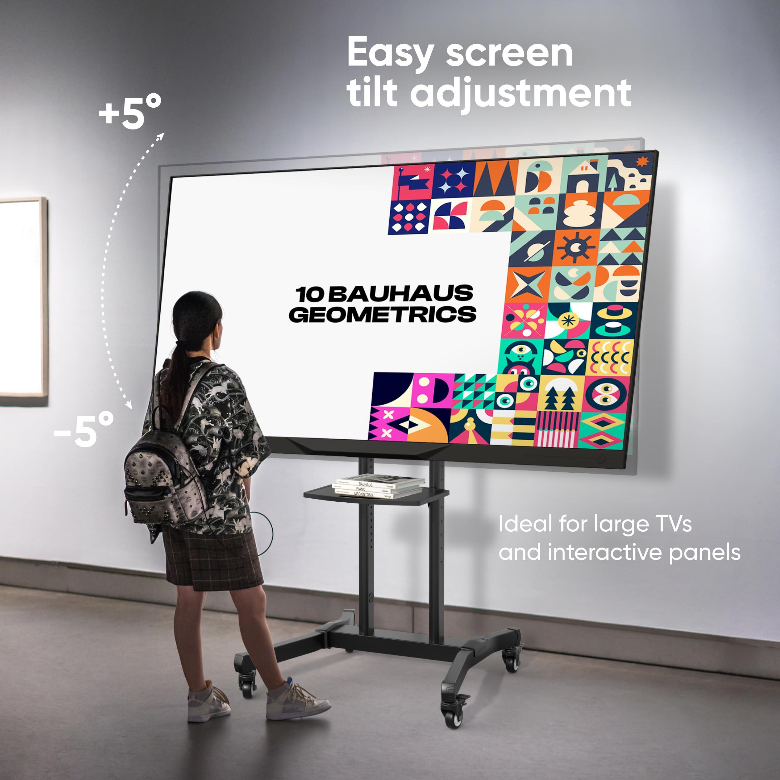 ONKRON ONKRON Mobile TV Stand for 50-90 Inch TVs up to 198.4 lbs, Tilting & Height Adjustable TV Portable Stand with Wheels, max VESA 800x600, Mobile TV Cart Rolling TV Stand with Shelf Black