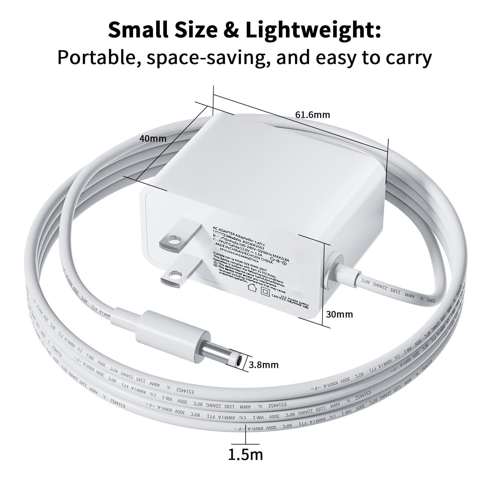 BolAAzuL 15W Power Cord Replacement for Amazon Echo Dot 3rd/4th Gen, Echo Dot 3rd/4th Kids Edition, Echo Show 5 and Lenovo Smart Clock Essential CD-4N341Y CD-4N342Y, 12V 1.5A AC Power Adapter Supply, White