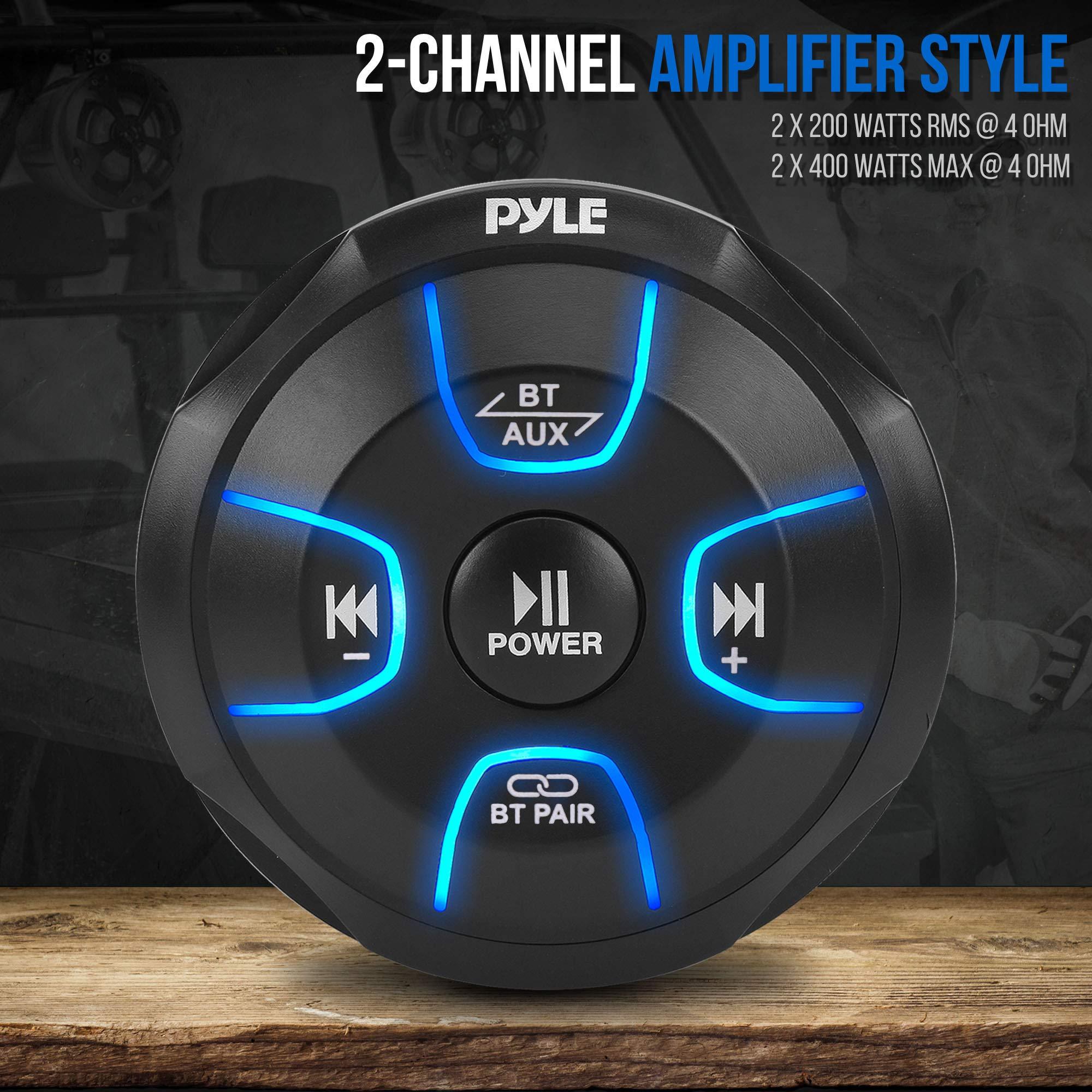 Pyle Pyle 2-Way Waterproof Off Road Speakers - 4" 800W Active Passive Marine Grade Wakeboard Tower RGB Speakers System w/Bluetooth Controller, Full Range Stereo Speaker for ATV/UTV Jeep Boat PLUTV48KBTR