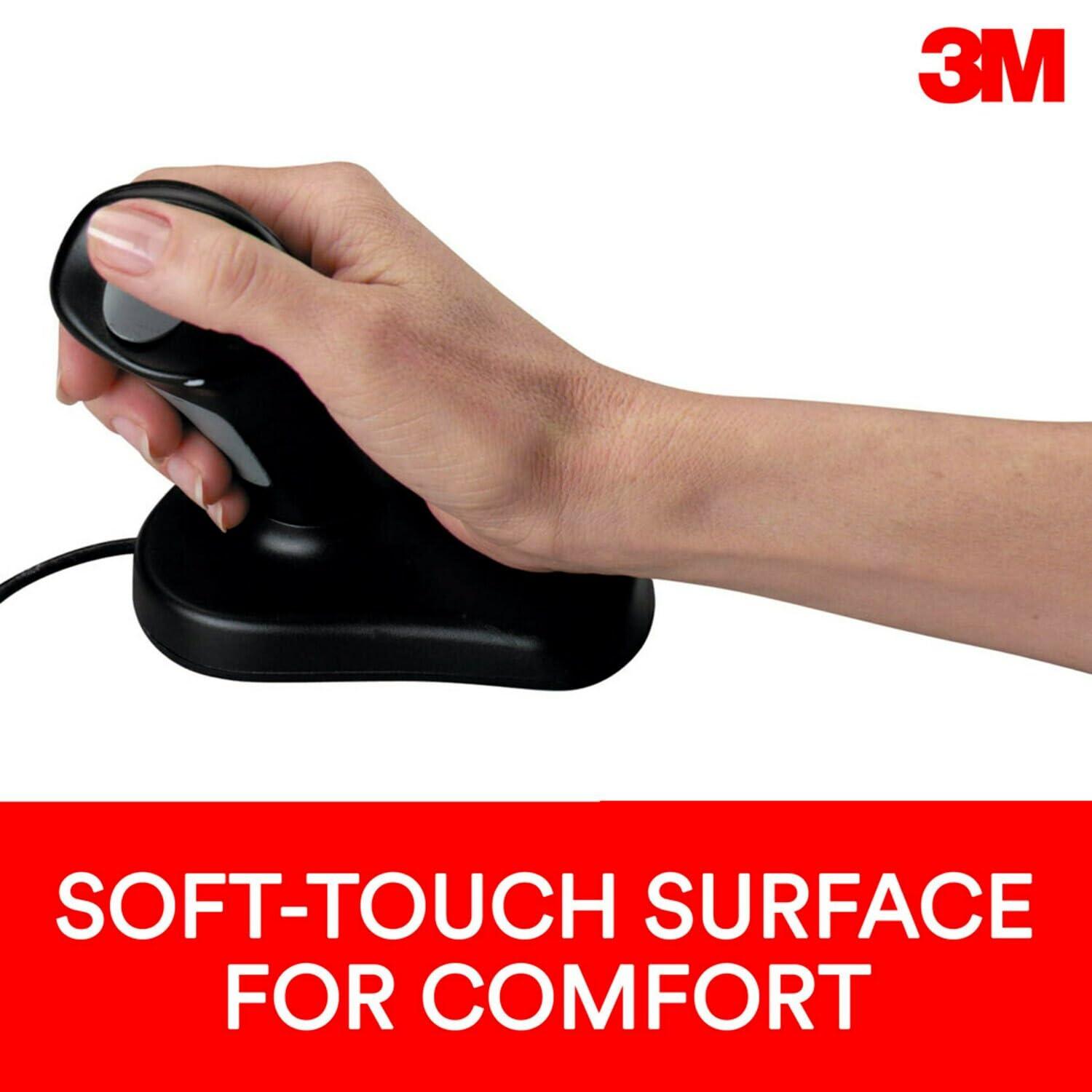 3M 3M Wired Ergonomic Optical Mouse, Patented Vertical Grip Design Keeps Your Hand and Wrist at a Neutral Angle for Comfort, USB/PS2 Plug and Play Compatibility, 6.5' Cord, Large Size, Black (EM500GPL)