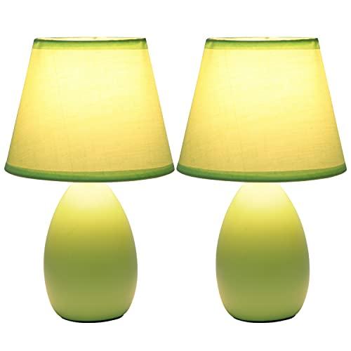 Simple Designs Simple Designs LT2009-GRN-2PK Mini Oval Egg Ceramic Bedside Table Lamp 2 Pack Set, Green