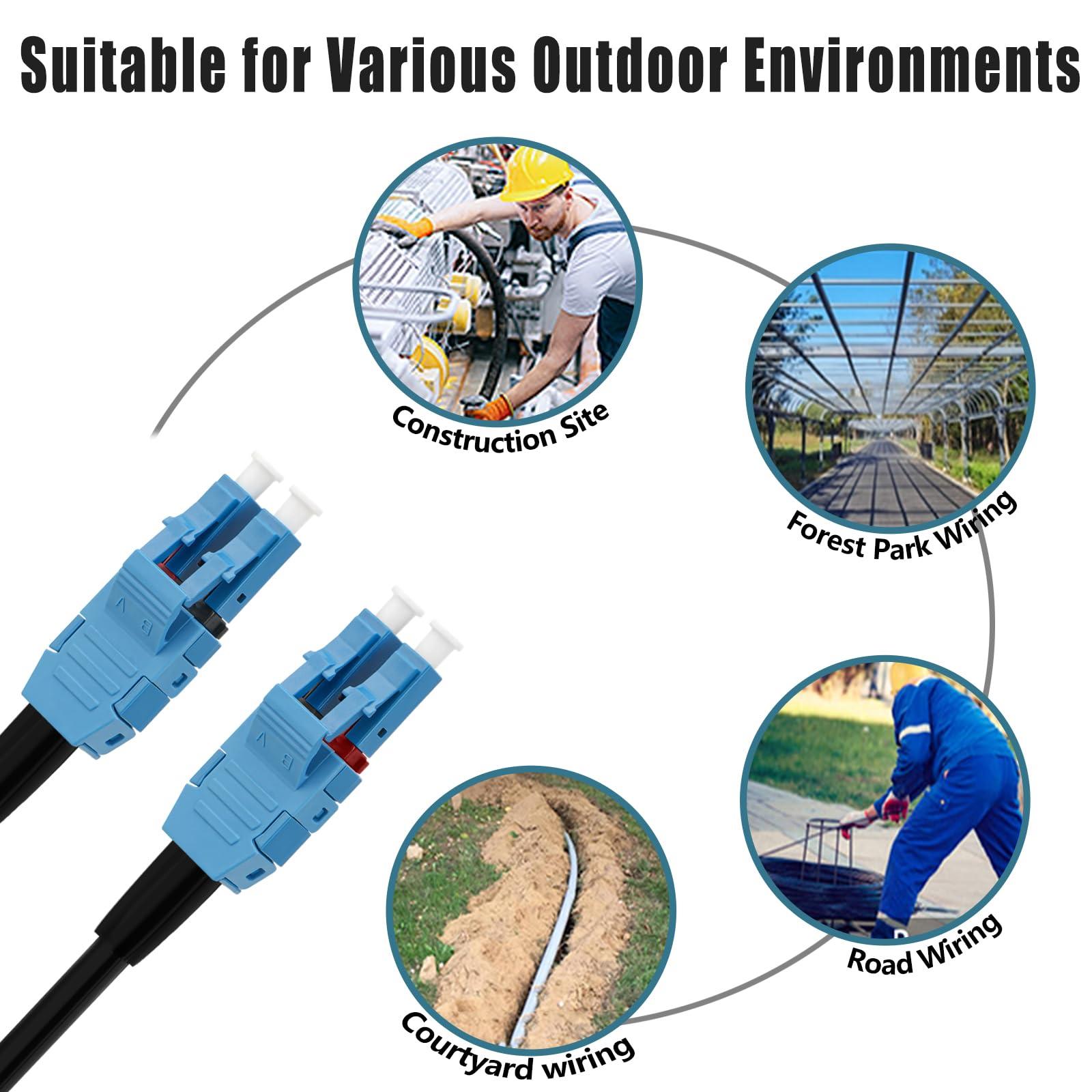 FLYPROFiber FLYPROFiber- 100M/328ft OS2 LC to LC Outdoor Armored, Duplex 9/125 Uniboot SM Fiber Optic Cable, Cable Length Options: 10m-300m, 1G/10GB Single Mode Duplex LC-LC 9/125 um, OD-5mm, LSZH