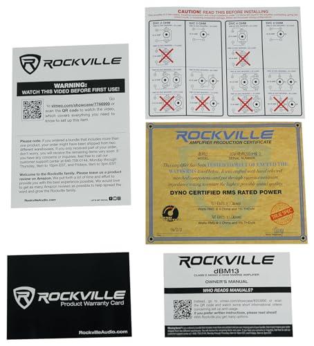 Rockville Rockville DBM13 3000W Peak / 750W RMS Mono Marine Amplifier, Class D, IPX6, Includes Remote, Adjustable Crossover, Subsonic Filter - Perfect for Boats, Marine Sound Systems, ATV, UTV, SIde by Sides