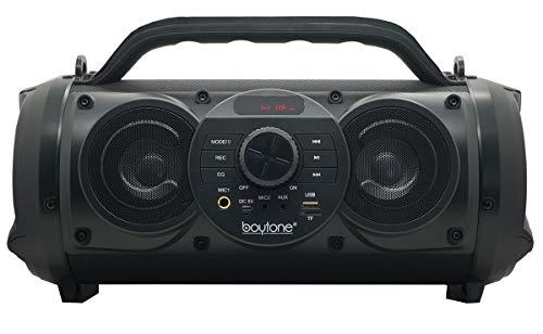 Boytone Boytone BT-18BK Portable Bluetooth Boombox Speaker, 80W Peak Indoor/Outdoor, Loud Sound, Deeper Bass, EQ, 5\" Subwoofer, Tweeter, FM, 9H Playtime, USB, Micro SD, Microphone, Recording, LED Light