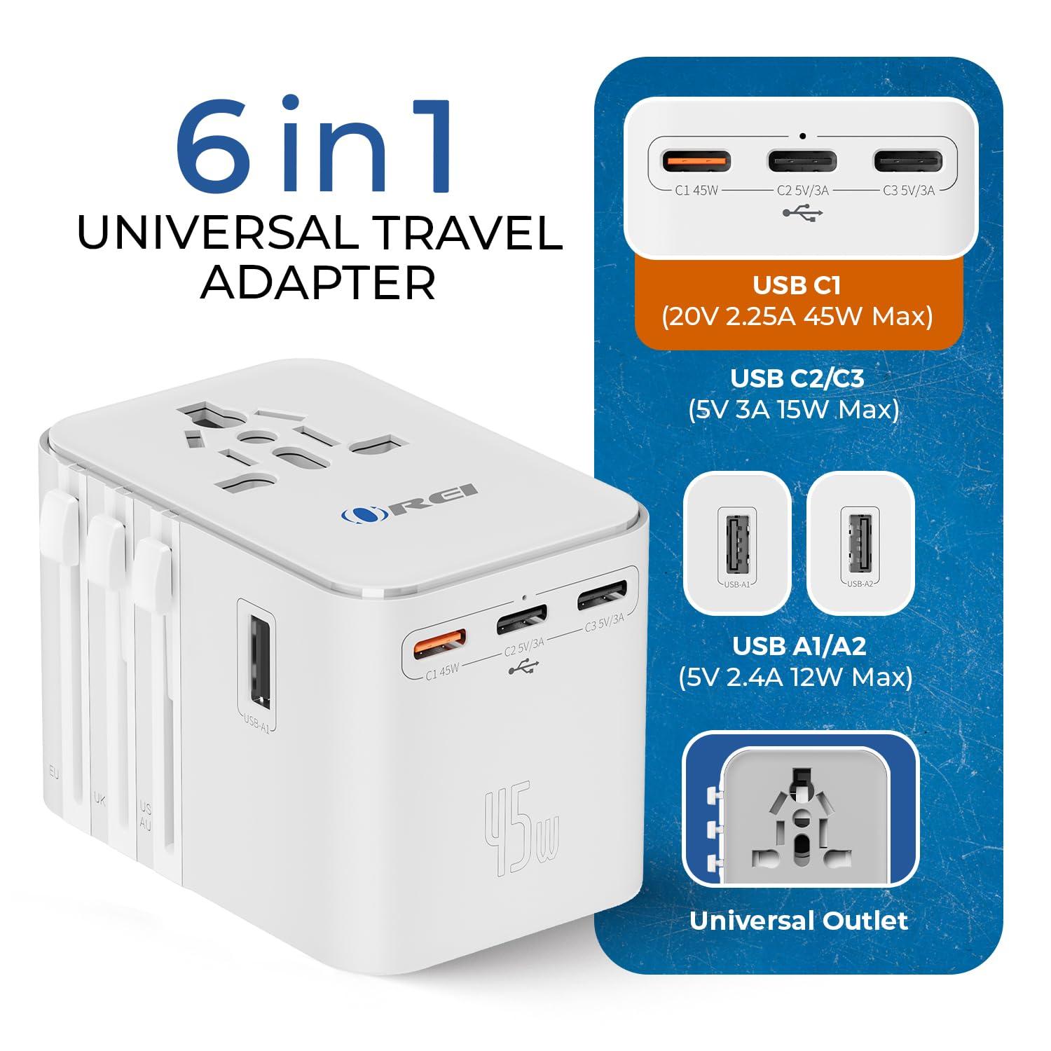 OREI OREI Universal Travel Adapter All in One International Power Adapter with 2.4A Dual USB, European Adapter Travel Power Adapter Wall Charger for UK, EU, AU, Asia Covers 150+ Countries