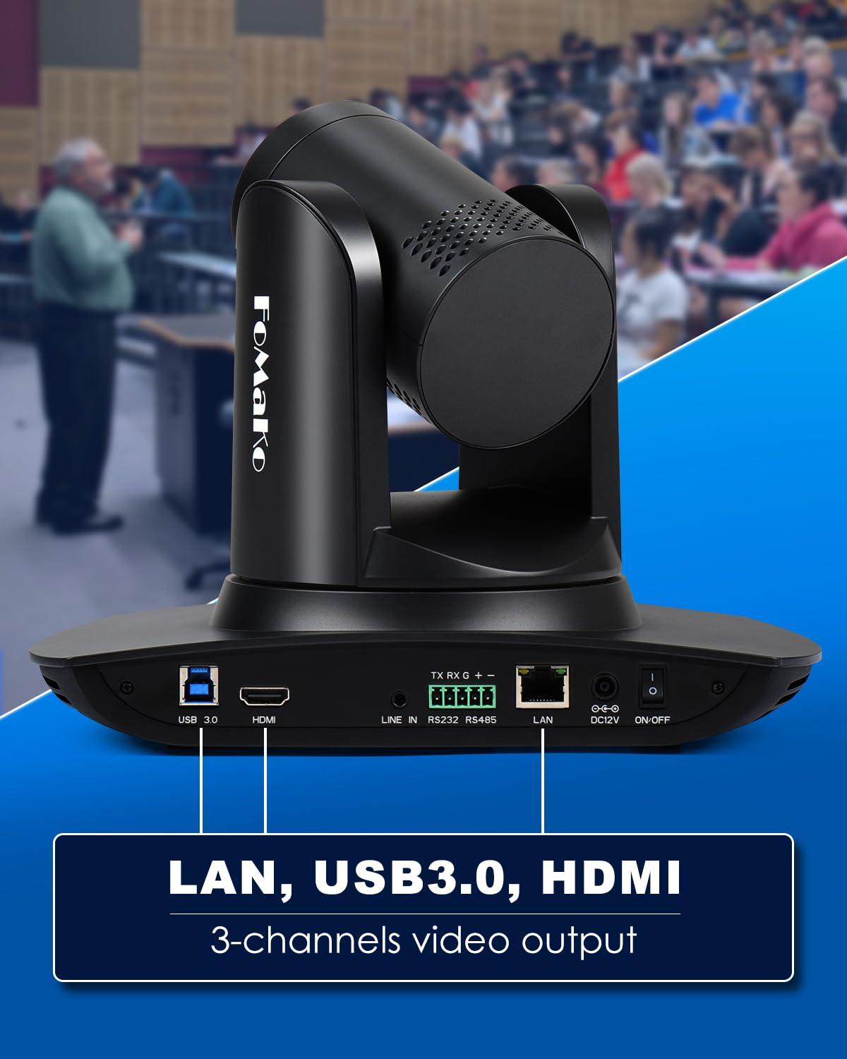 FoMaKo FoMaKo 4K PTZ Camera HDMI, AI Auto-Tracking, 4K 20X Optical Zoom, USB3.0 LAN HDMI PTZ Camera 4K for Church Worship Education Conference Events, K20UH