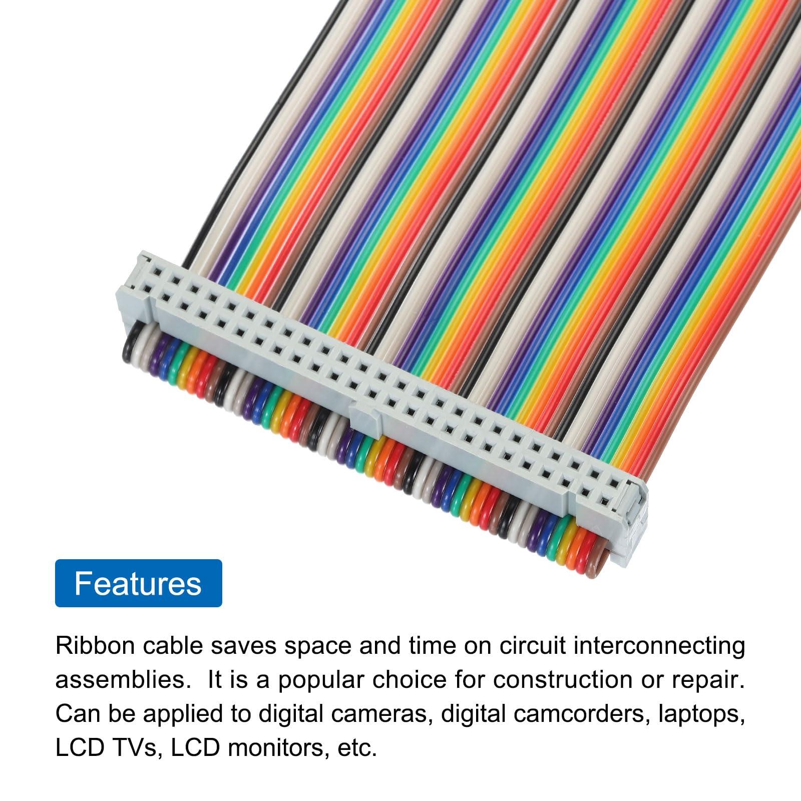MECCANIXITY MECCANIXITY 2 Pcs 50 Pin Flat Rainbow Ribbon Cable FC/FC Female Connector 1FT 2.54mm Pitch Breadboard Jumper Wires for Electronic Projects