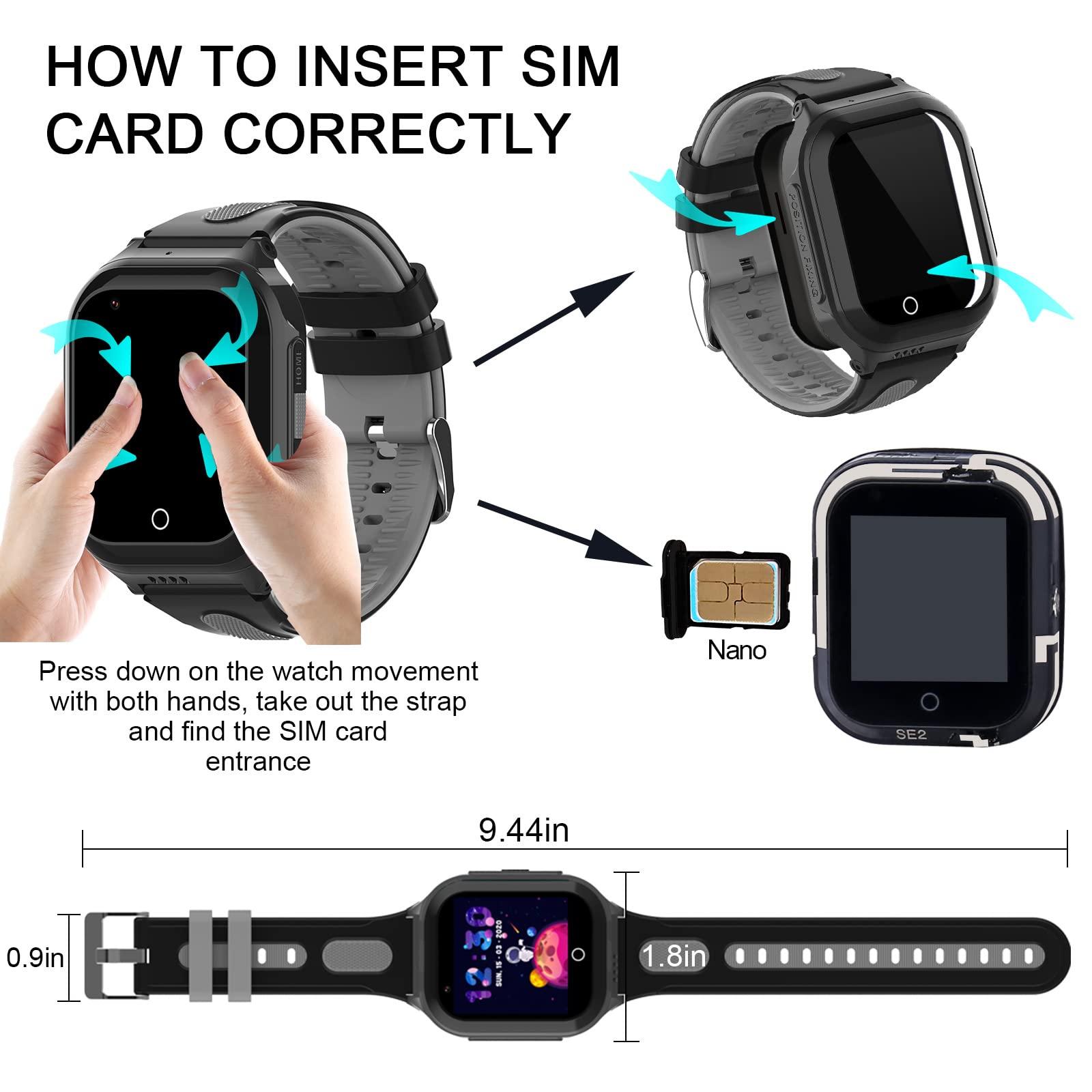 Getfitsoo Wonlex 4G Kids Smartwatch with SIM Card, GPS Smart Watch for Kids, Health Monitor Phone Watch With Temperature, Video Calls, Camera, Pedometer, Alarm, Music Player for Boys Girls Aged 4-15 (Black)