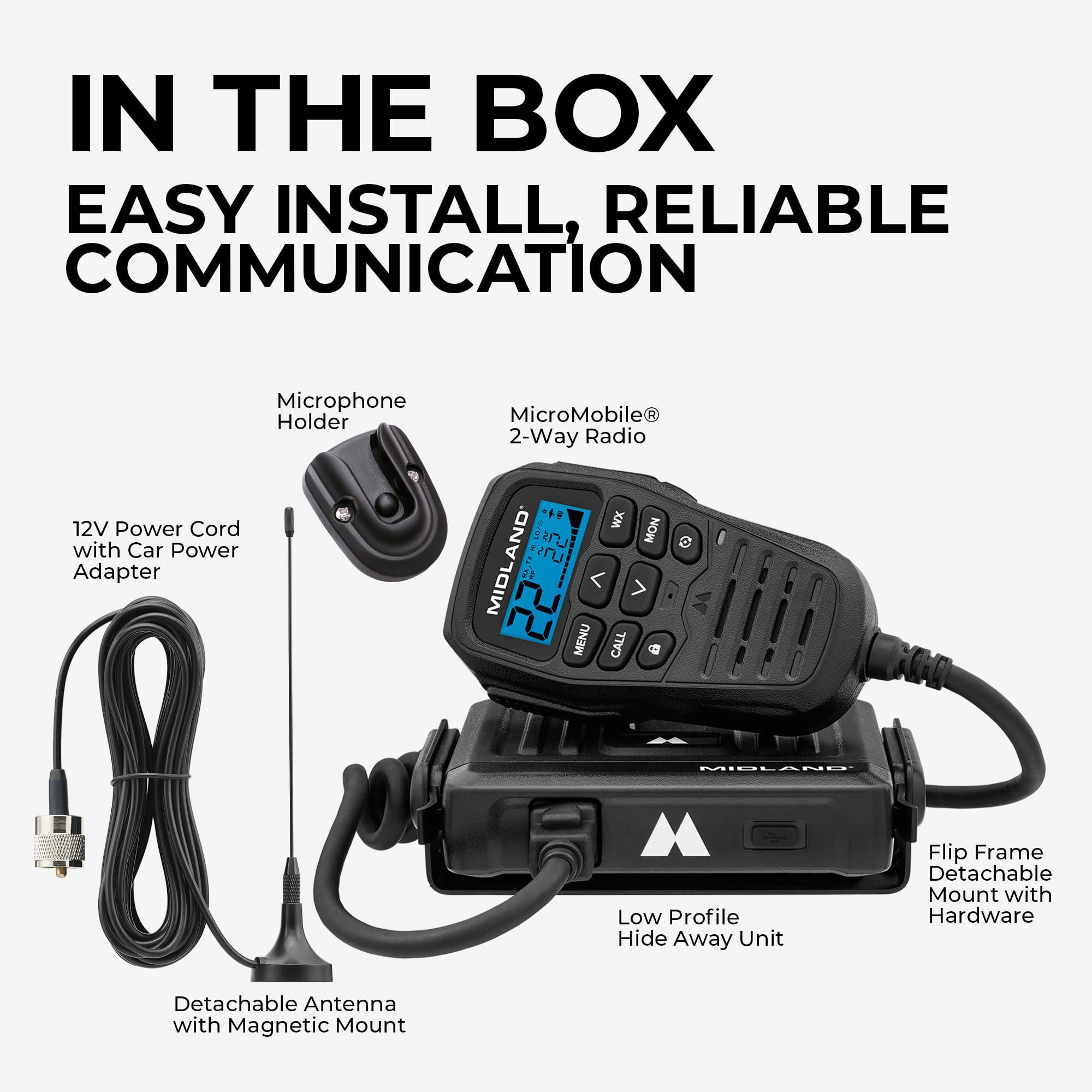 Midland Midland MXT275 Jeep Branded MicroMobile GMRS Radio 15 Watts Two-Way Radio with Integrated Control Microphone Overland Tractors Detachable External Magnetic Mount Antenna - 8 Repeater Channels