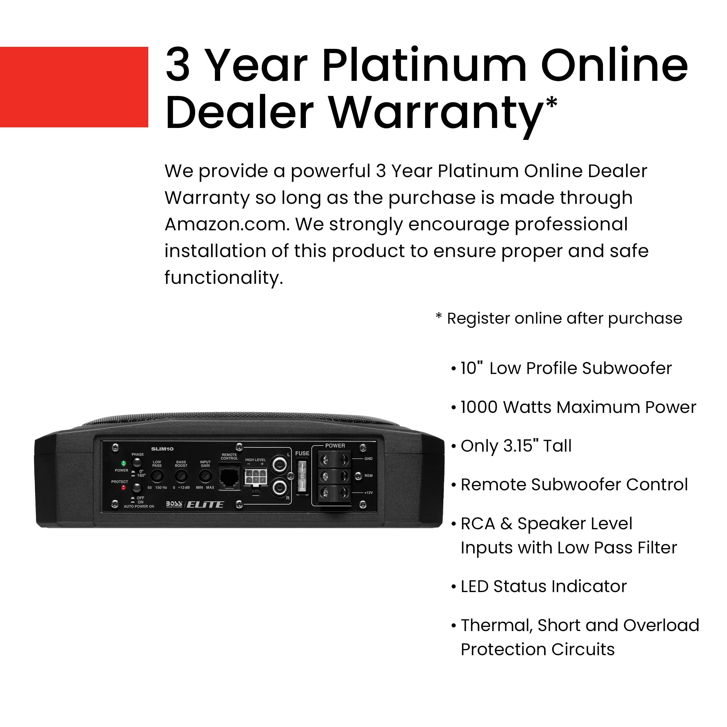 BOSS Audio Systems BOSS Audio Systems SLIM10 Elite Series 10 Inch Powered Car Subwoofer - Low Profile, Remote Subwoofer Control, Built in Amp, Under Seat