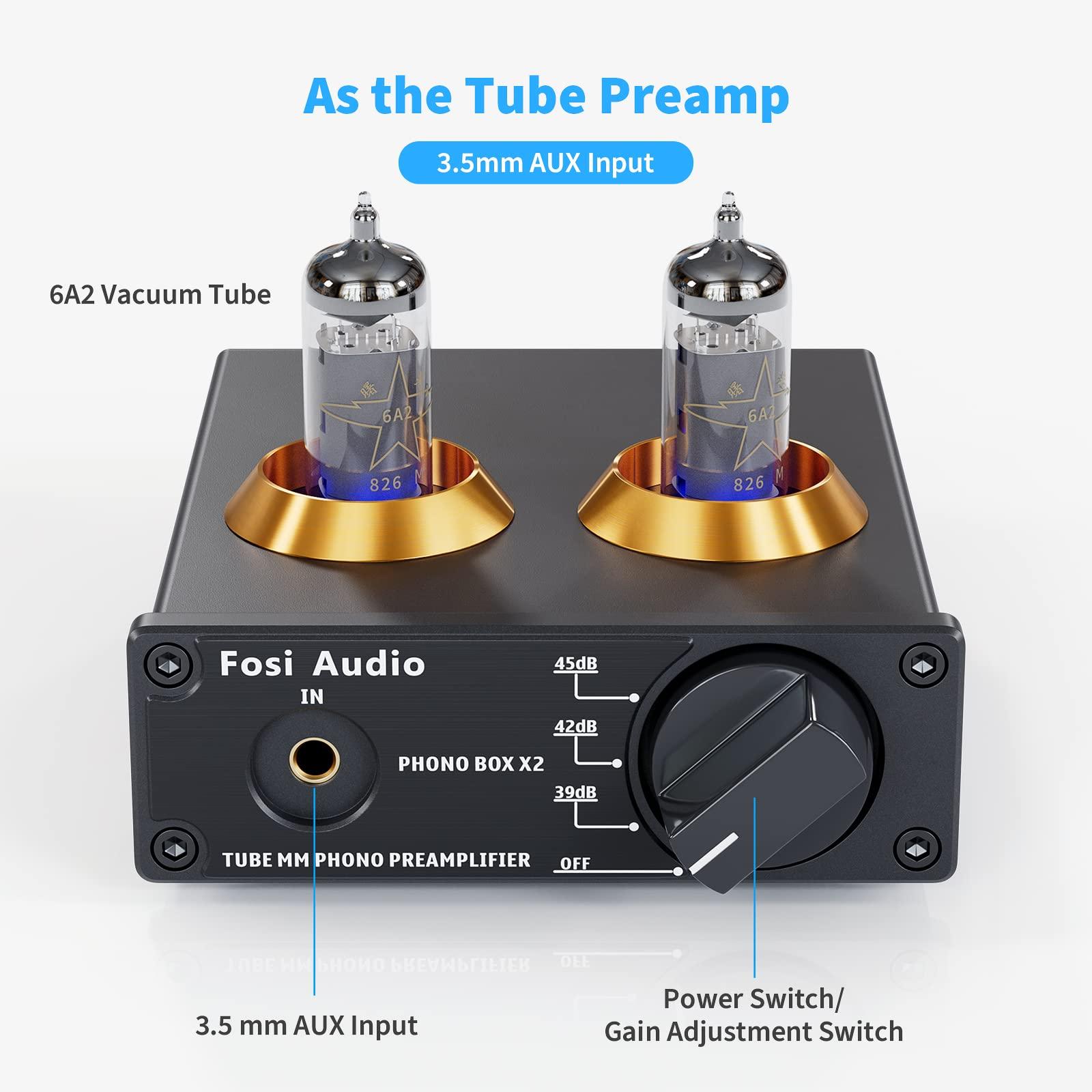 Fosi Audio Fosi Audio Box X2 Phono Preamp, Mini Stereo Audio Hi-Fi Preamplifier with Gain Gear, Pre-Amplifier for MM Turntable Phonograph and Record Player, with DC 12V Power Supply