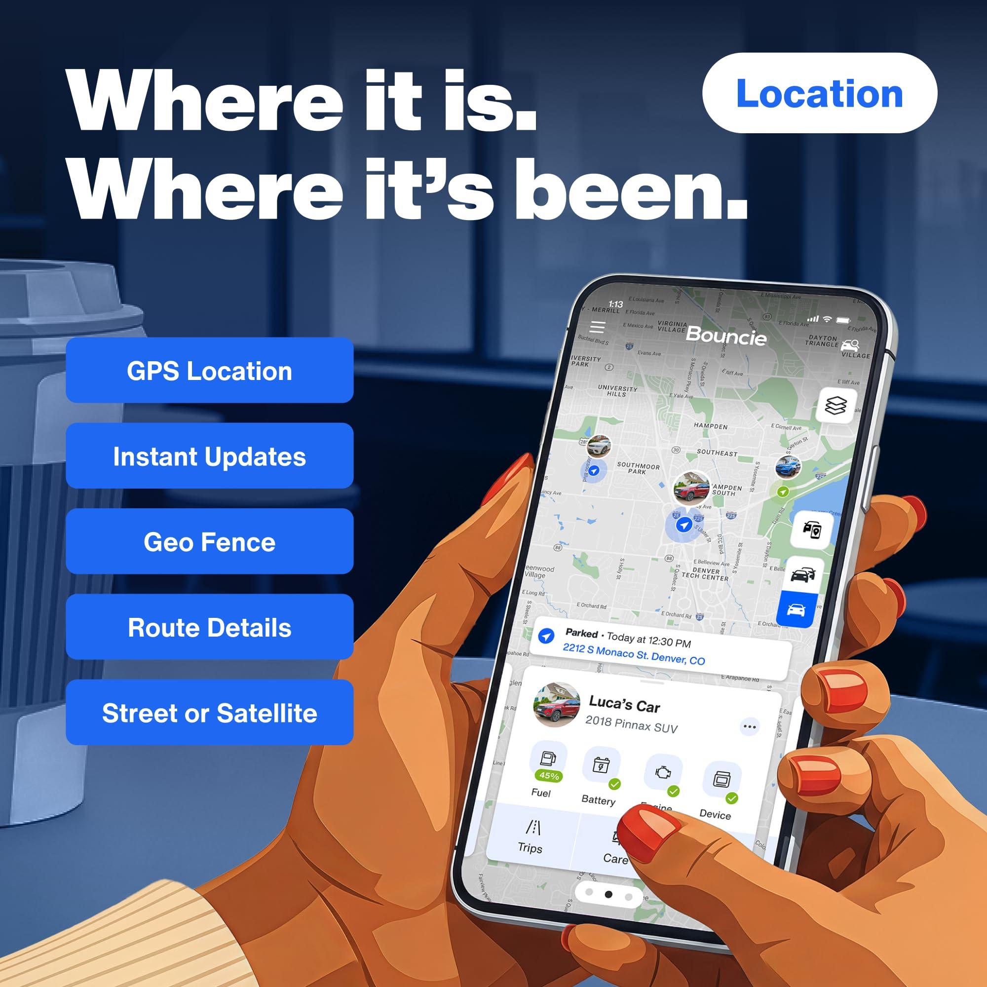 Bouncie Bouncie GPS Tracker for Vehicles with Real-Time Location, Route History, Speed Monitoring, Geo-Fence & Accident Notifications - for Fleets & Family - Cancel Anytime