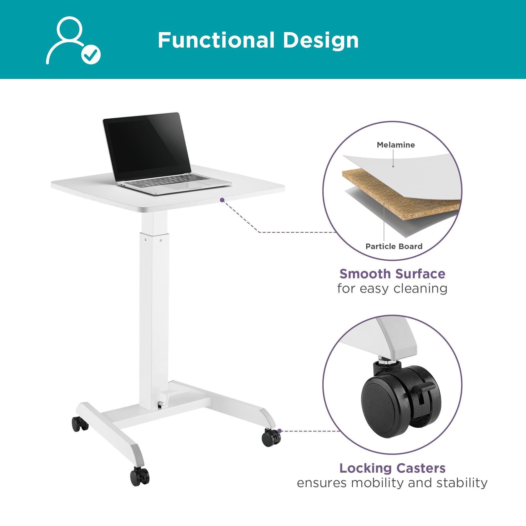 Kantek Kantek Mobile Sit Stand Laptop Computer Desk, Adjustable Height (29.6\" to 44.2\"), Compact 23.6\" W X 20.5\" D Platform, Foot Pedal Control, Steel Frame, White