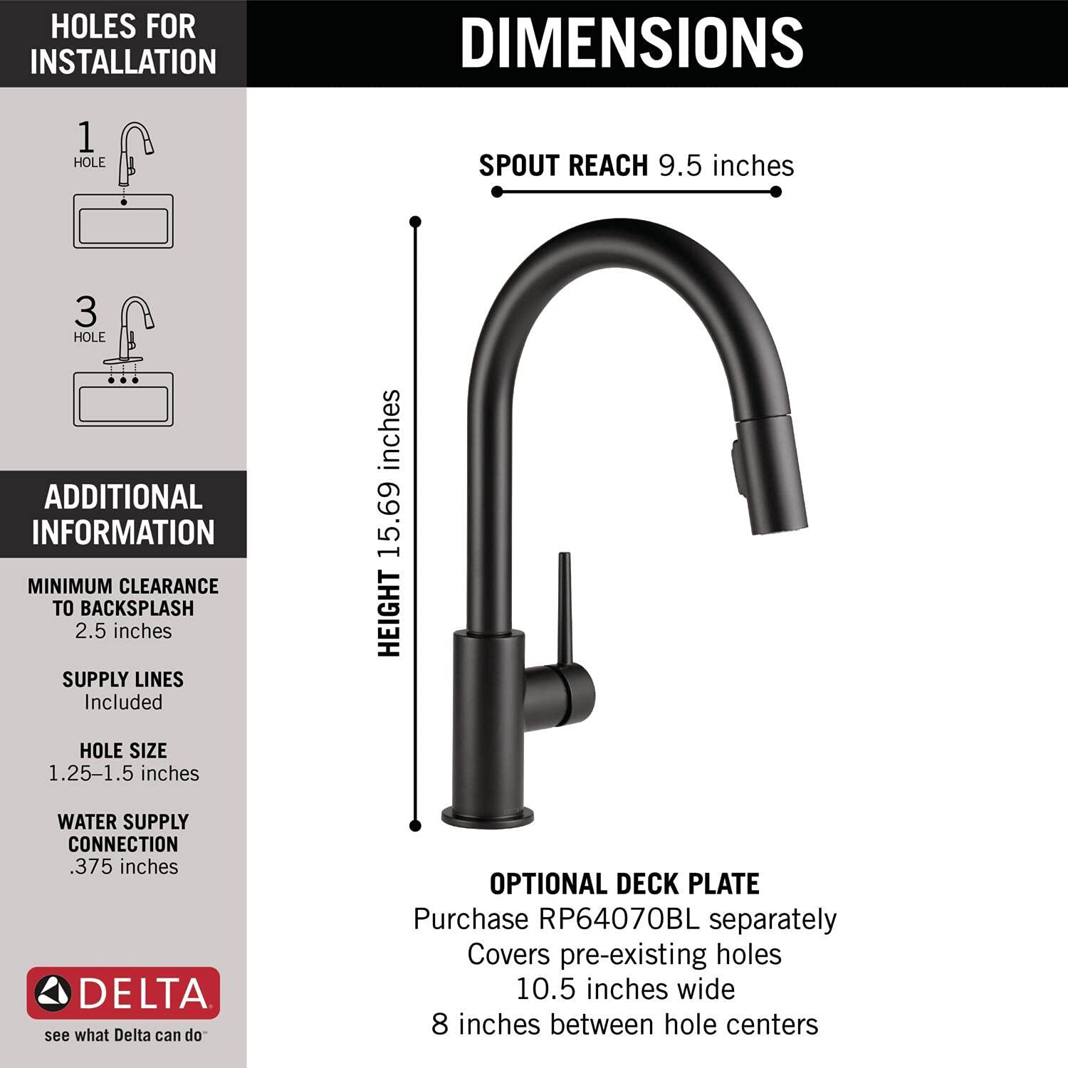 DELTA FAUCET DELTA 9159-BL-DST Standard Faucet, Matte Black