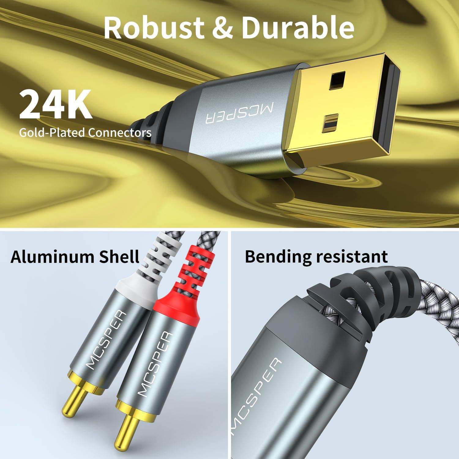 MCSPER USB to RCA Audio Cable (6.6FT), USB 2.0 Male to 2 RCA Male Stereo Audio Cable Converter, Nylon Braided USB to RCA Adapter for PC, Laptop, DVD Player, Speaker, Power Amplifier