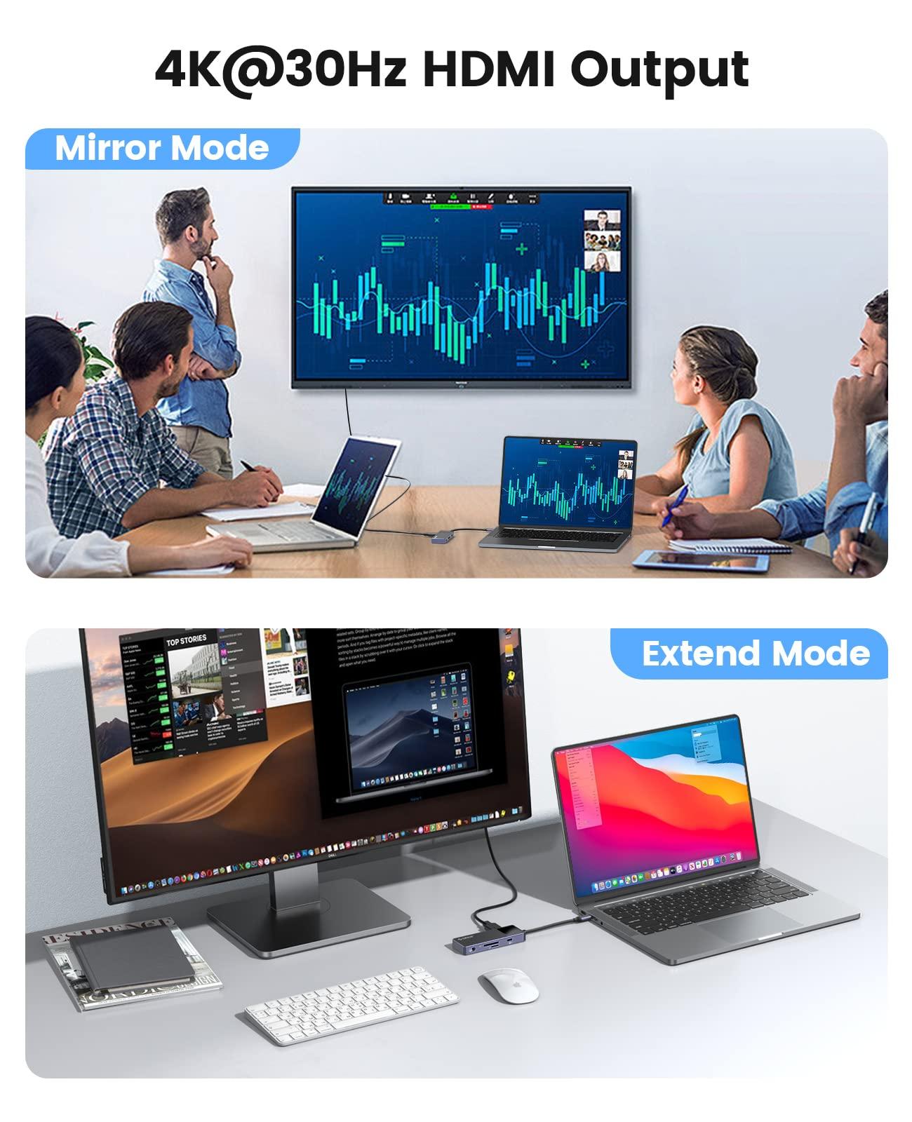 ORICO USB C Hub, ORICO 8 in 1 MacBook Docking Station Multiport Adapter with PD 100WHDMI 4K@30HzUSB-A3.03, SD/TF13.5mm Audio1 Compatible for Dell/Surface/HP/Lenovo Laptops