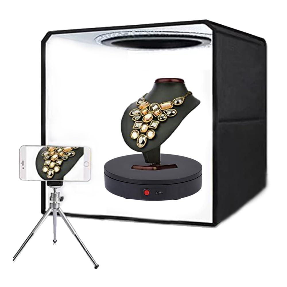 JAYEGT JAYEGT Motorized Rotating Display Stand ,360 Degree Electric Rotating Photography Turntable For Products DisplayVideo Show, Live ShowRemote Control+5 Colors Backgrounds (Black / 11.8inch / 265 Lbs Load / Rechargeable)