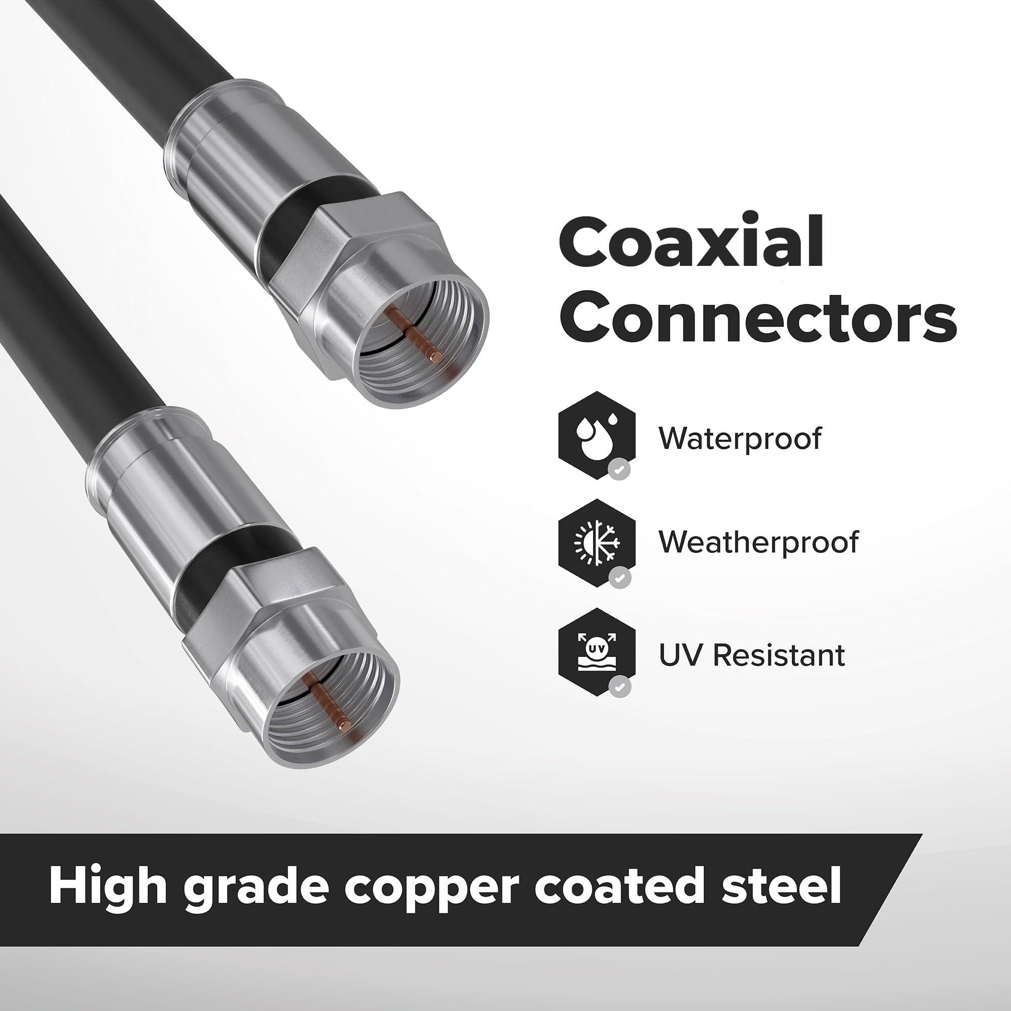 THE CIMPLE CO THE CIMPLE CO Coaxial Cable, 200 FT, Indoor/Outdoor, High Speed Internet, Satellite Extension, RG6, Dual Shielded Coax, CATV, UV Resistant, Weather Proof, CL2 Rated, 60 Meters, Black