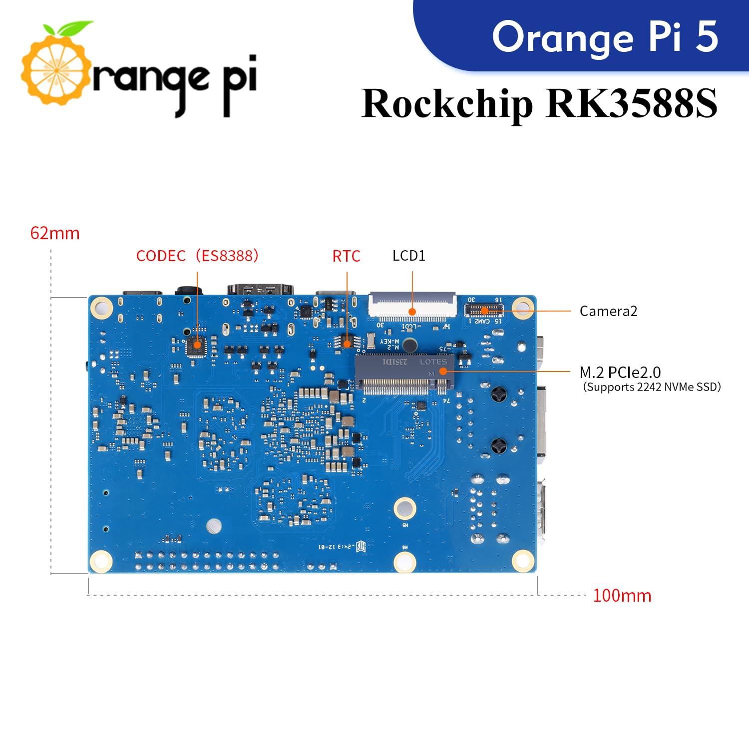 Orange Pi Orange Pi 5 16GB LPDDR4/4X Rockchip RK3588S 8-Core 64 Bit Single Board Computer, Development Board Run Orange Pi/Linux/Ubuntu/Debian/Android OS (16GB)